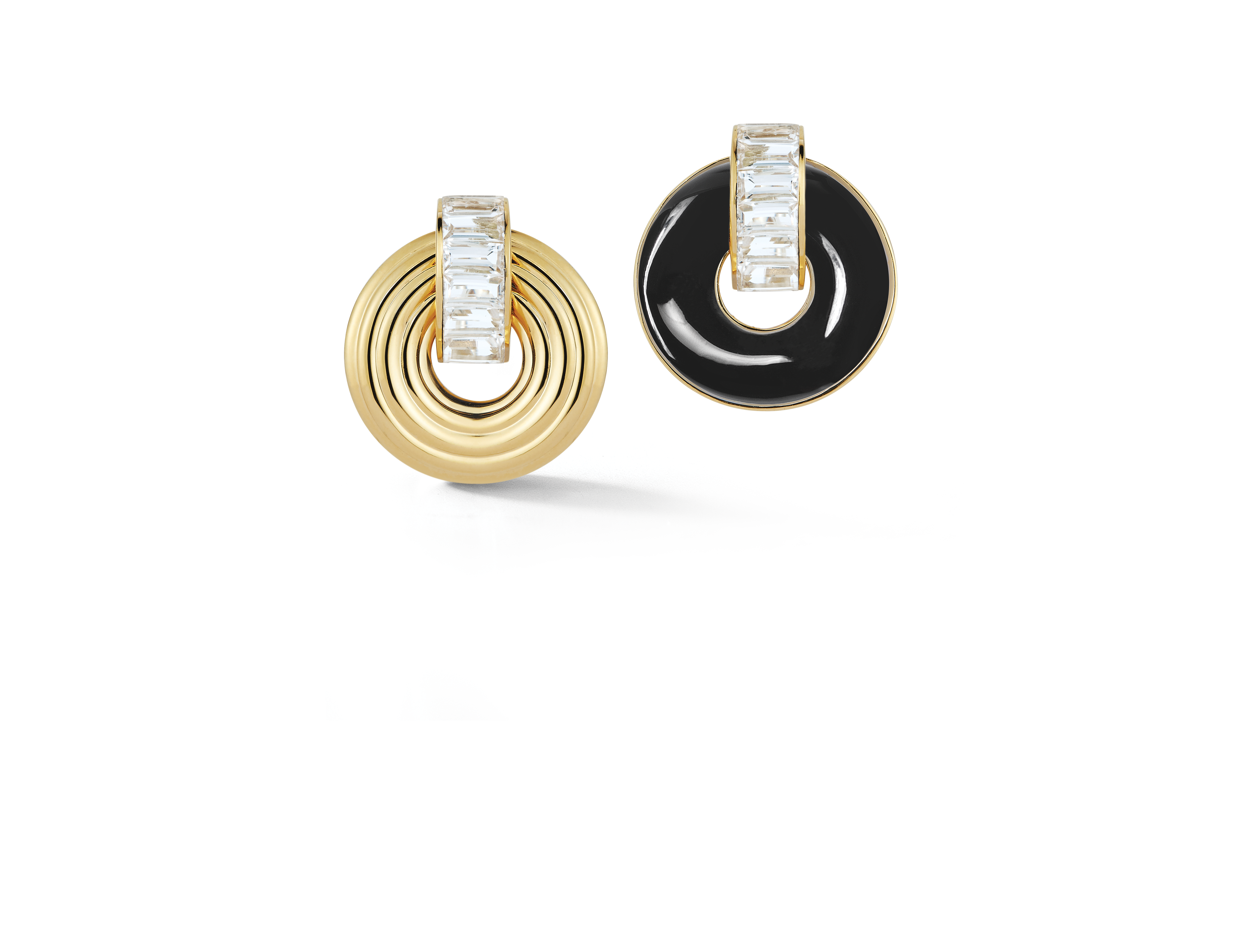 Giro Earrings in White Topaz, Black Onyx