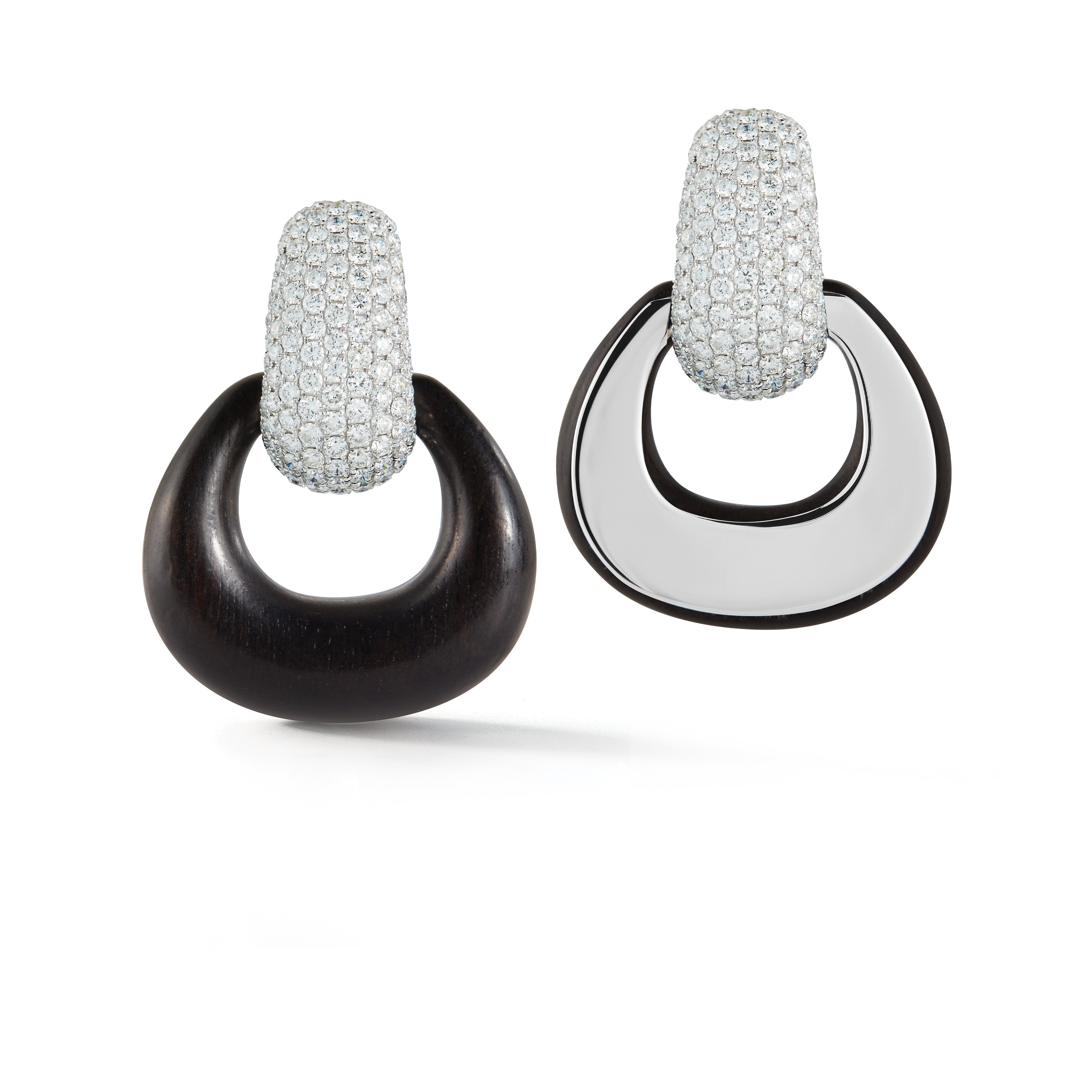 Madison Earrings with Pave Diamond Hoop & Wood Buckle