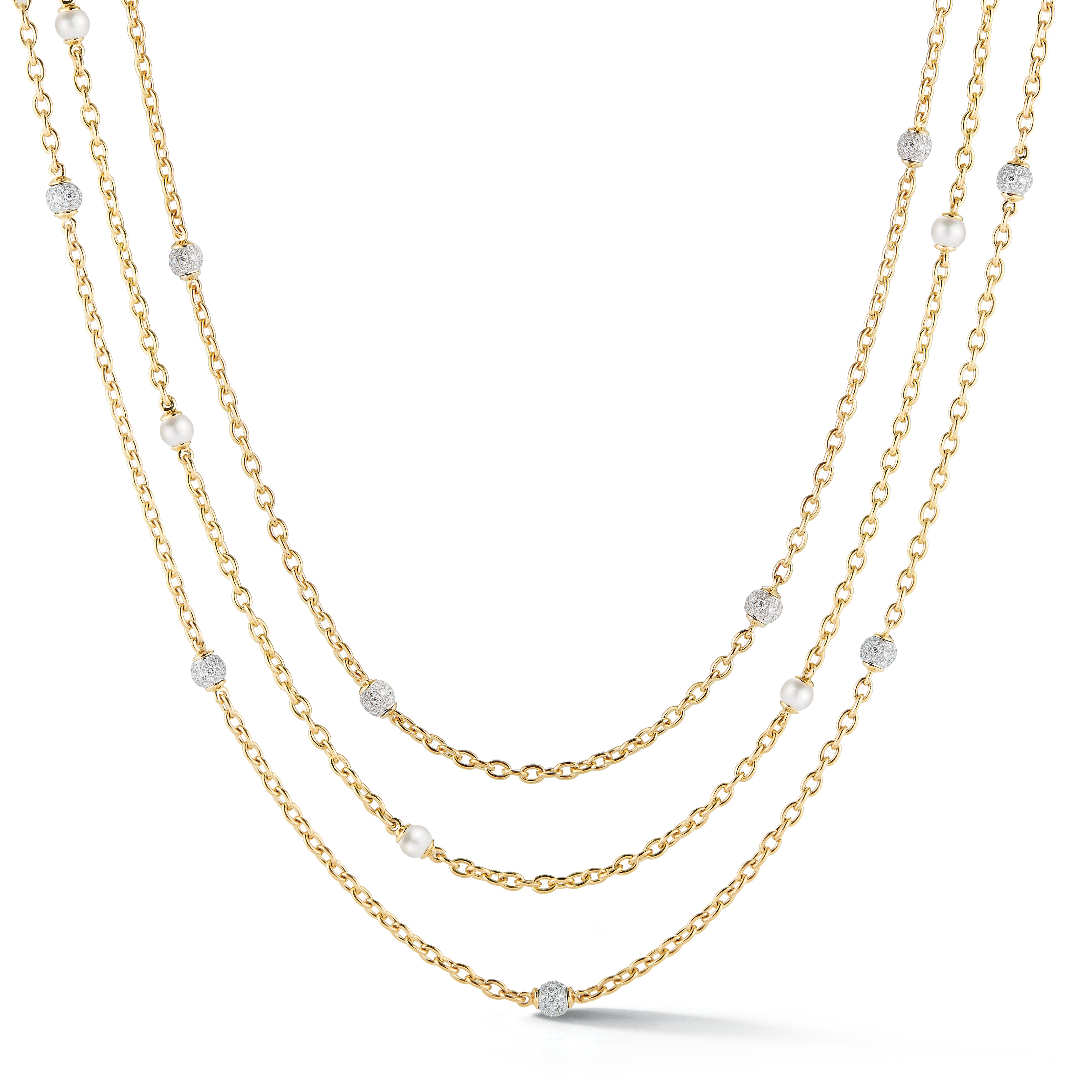 Mini Astro Necklaces with Pave Diamond & Pearl