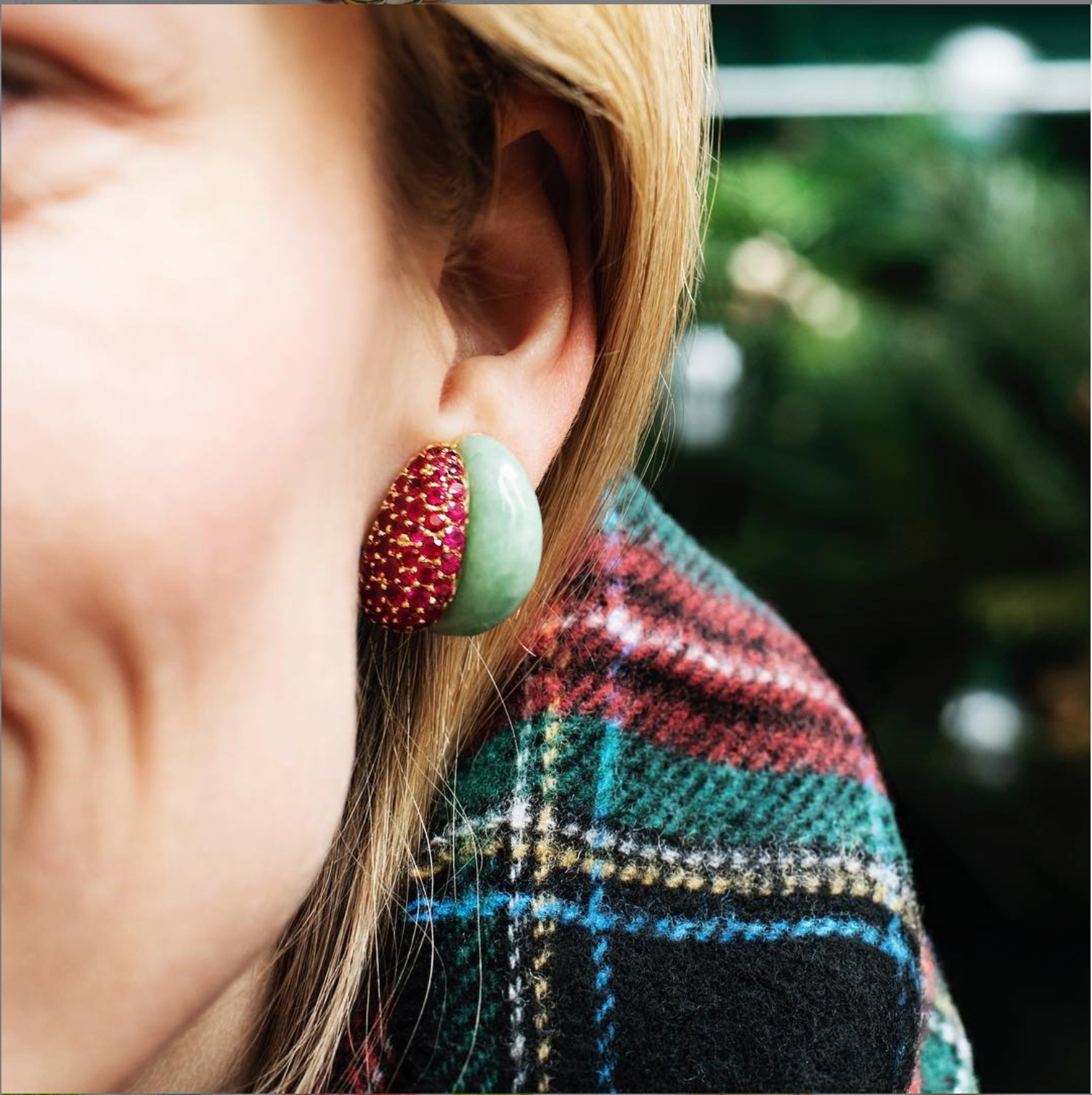 Silhouette Earrings in Green Jade & Ruby