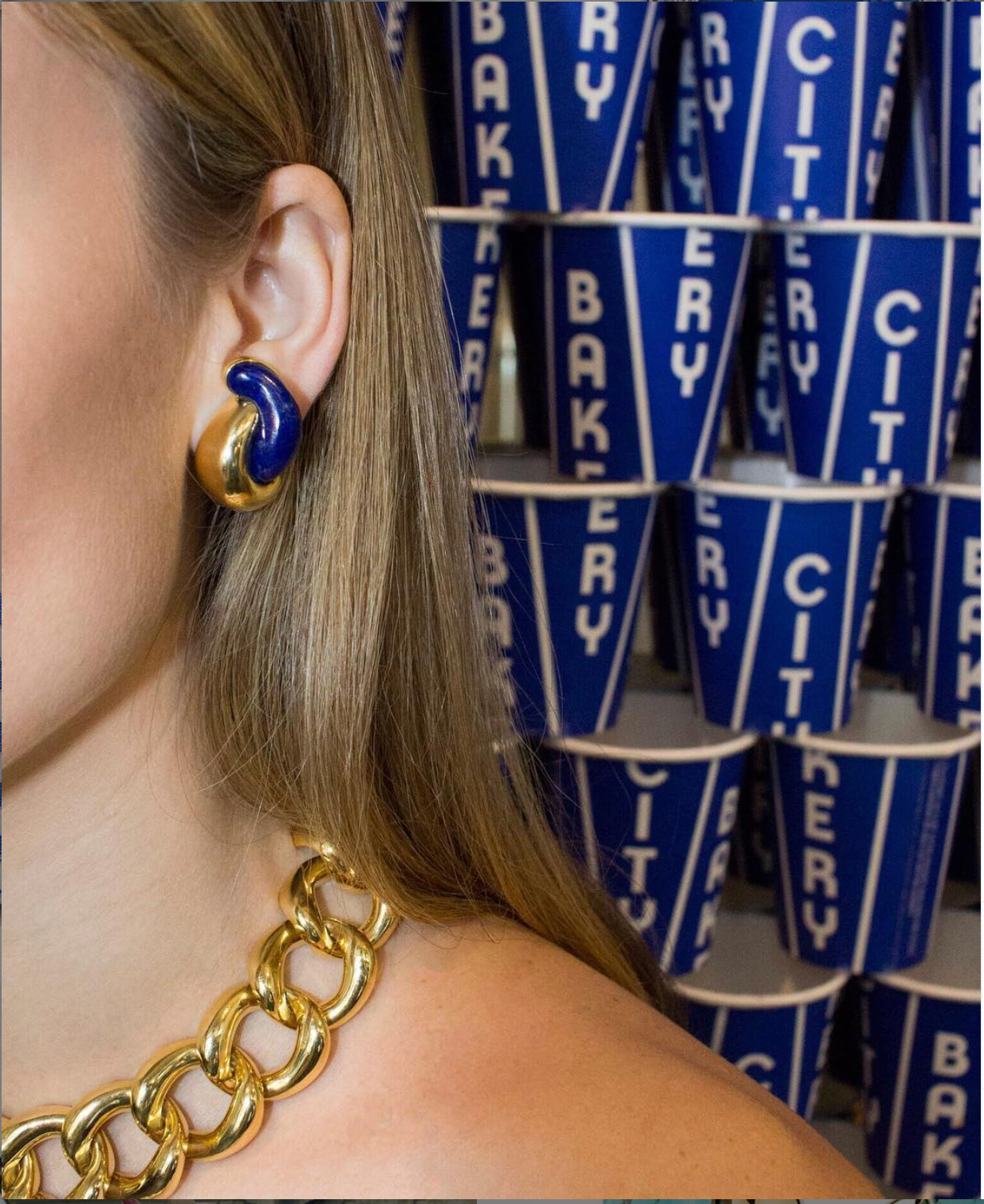 Half Link Earrings in Lapis