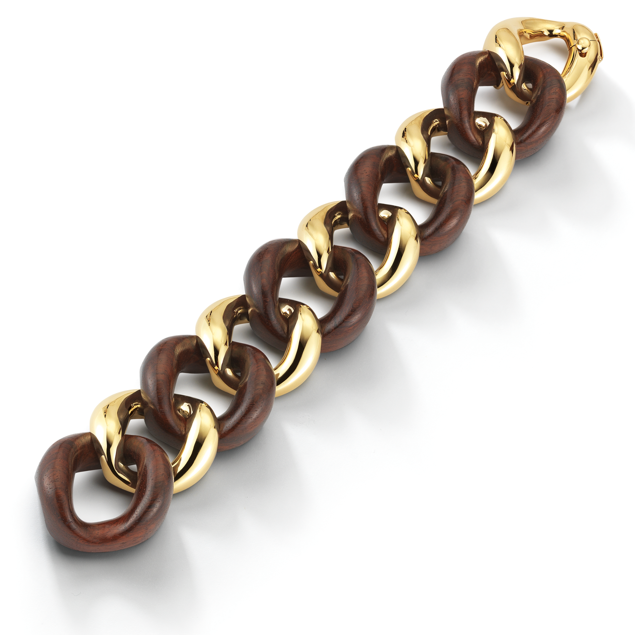 Large Wood Link Bracelet in Yellow Gold