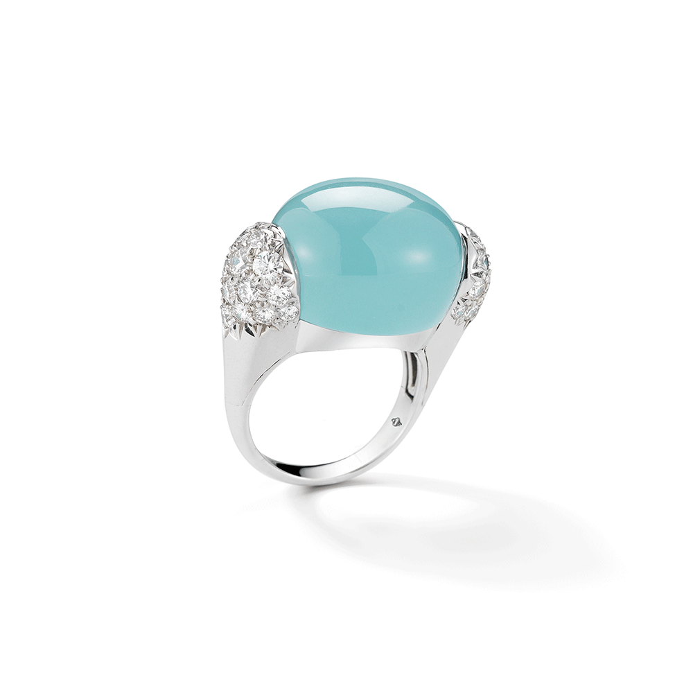 Golf Ball Ring in Aquamarine & Diamond