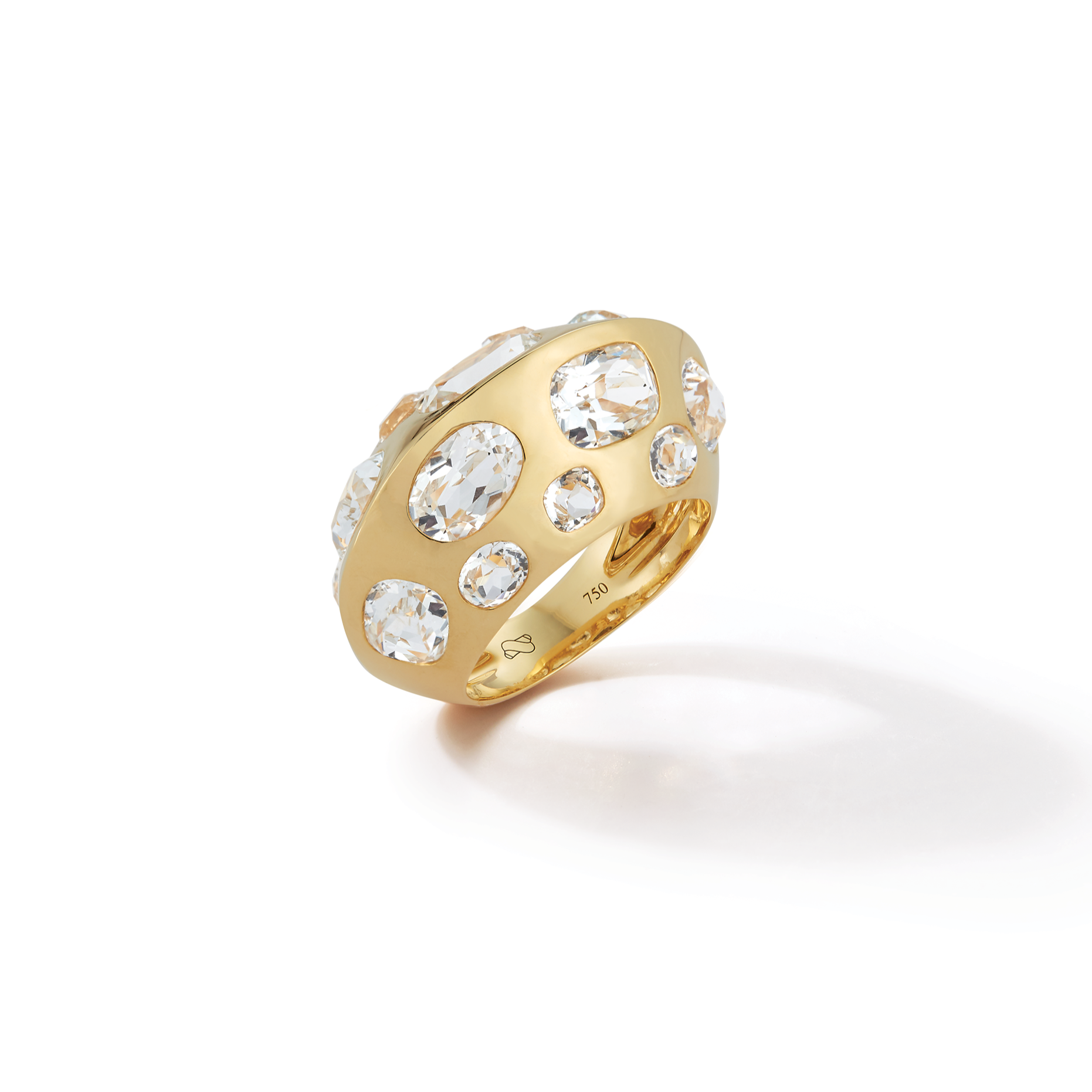 Antibes Ring in White Topaz Set in 18 Karat Yellow Gold. Signed Seaman Schepps.