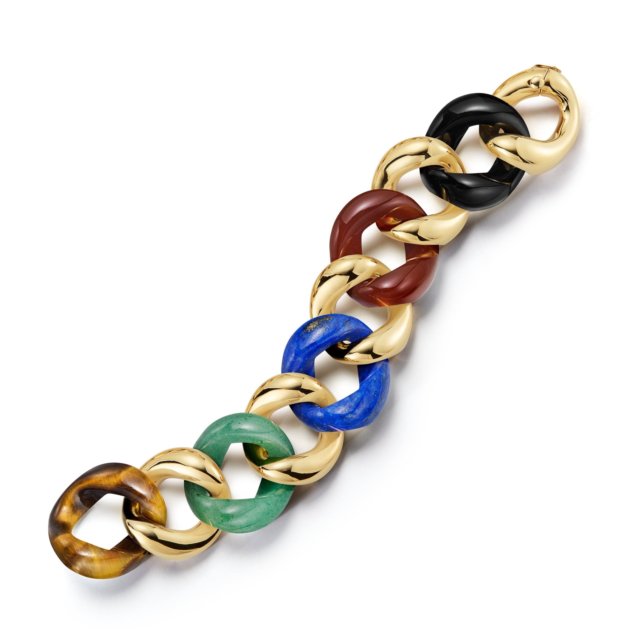 Large Multi Stone Link Bracelet in Yellow Gold