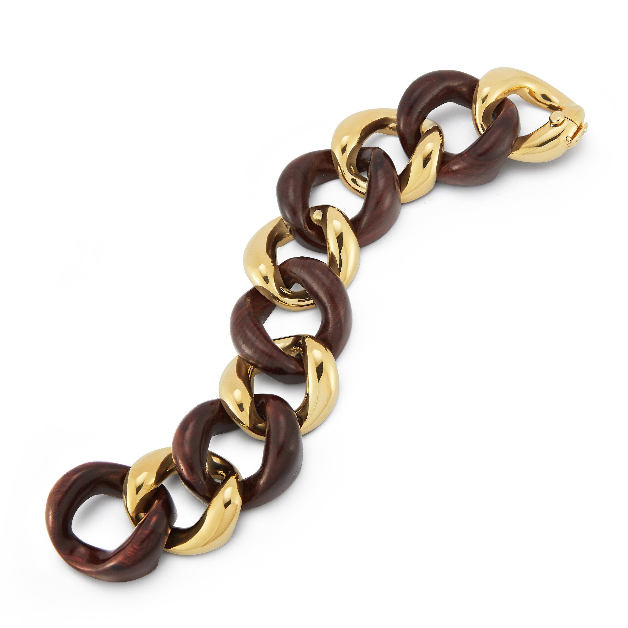 Large Wood Link Bracelet in Yellow Gold