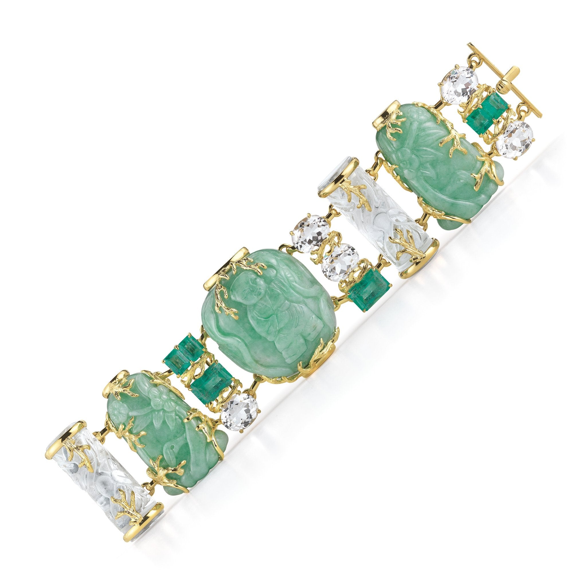 Snuff Bottle Bracelet in Jade Emerald and Crystal