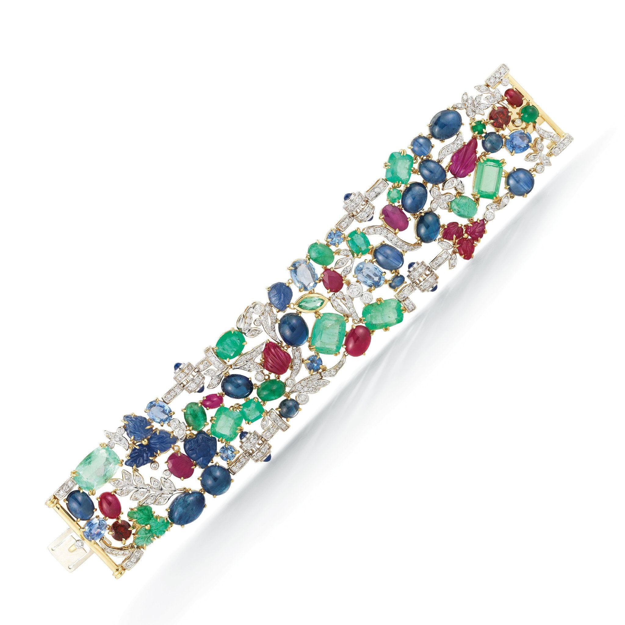 Garden Bracelet in Ruby Emerald and Sapphire with Diamonds