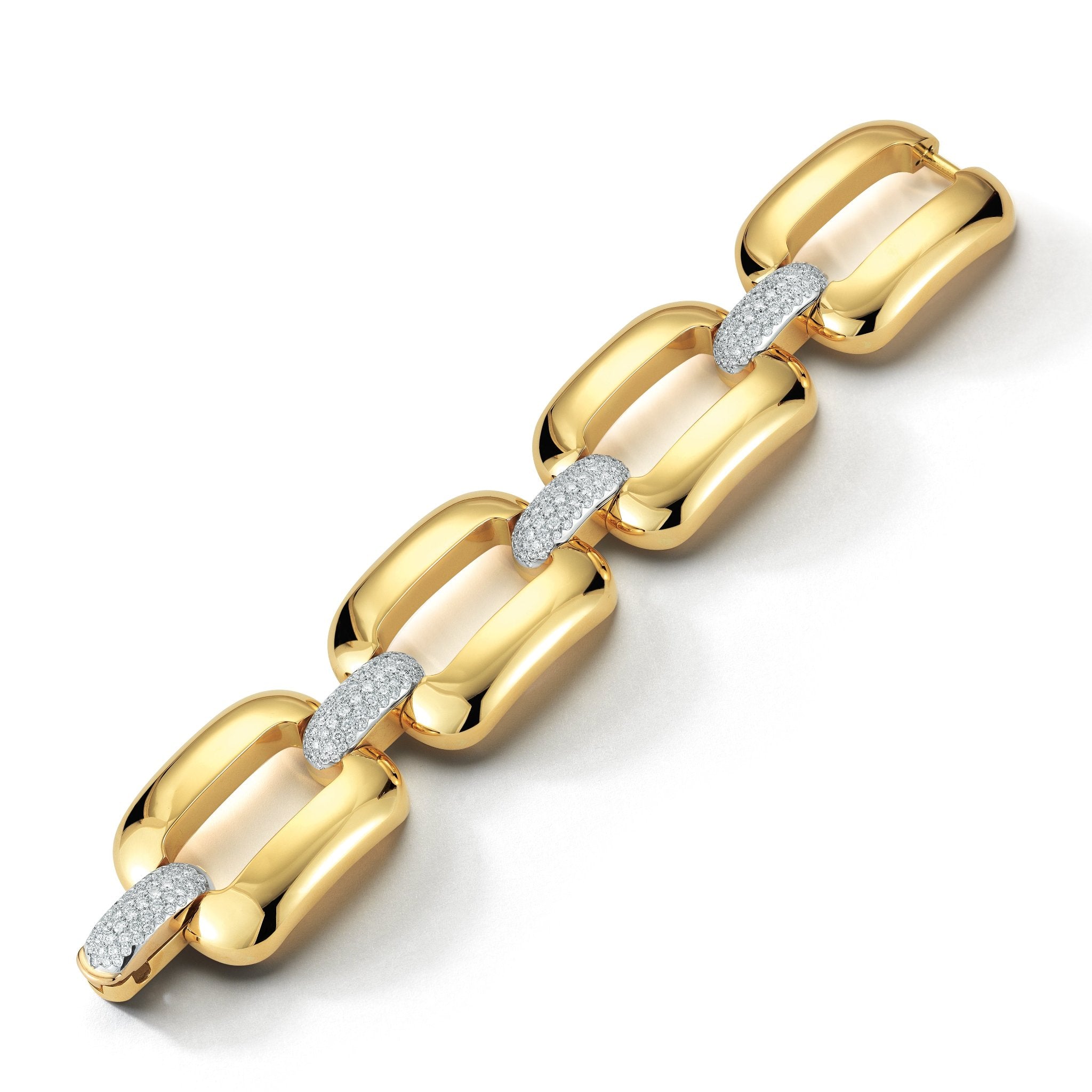 Four Link Bracelet with Diamond Connectors in Yellow Gold