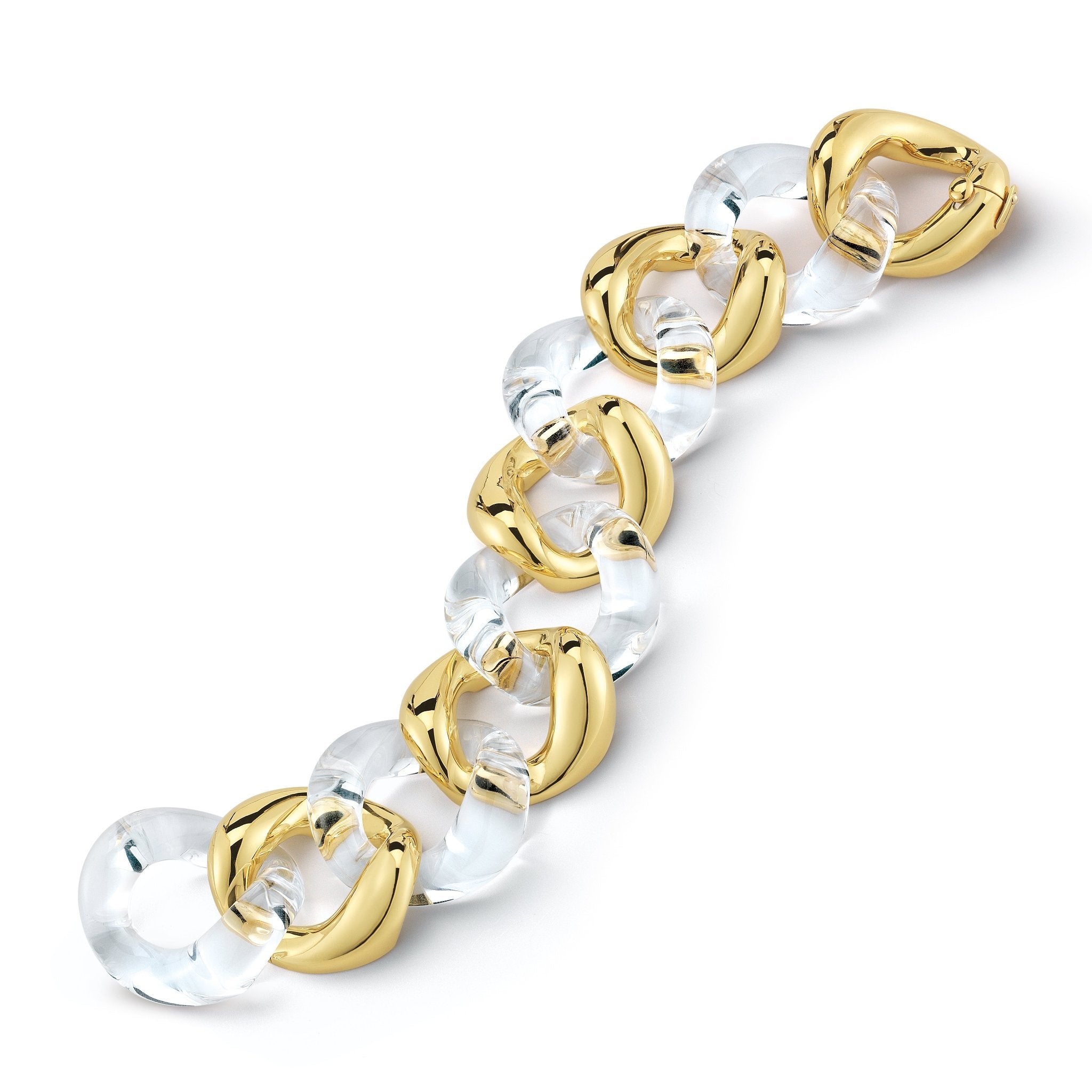 Large Crystal Link Bracelet in Yellow Gold
