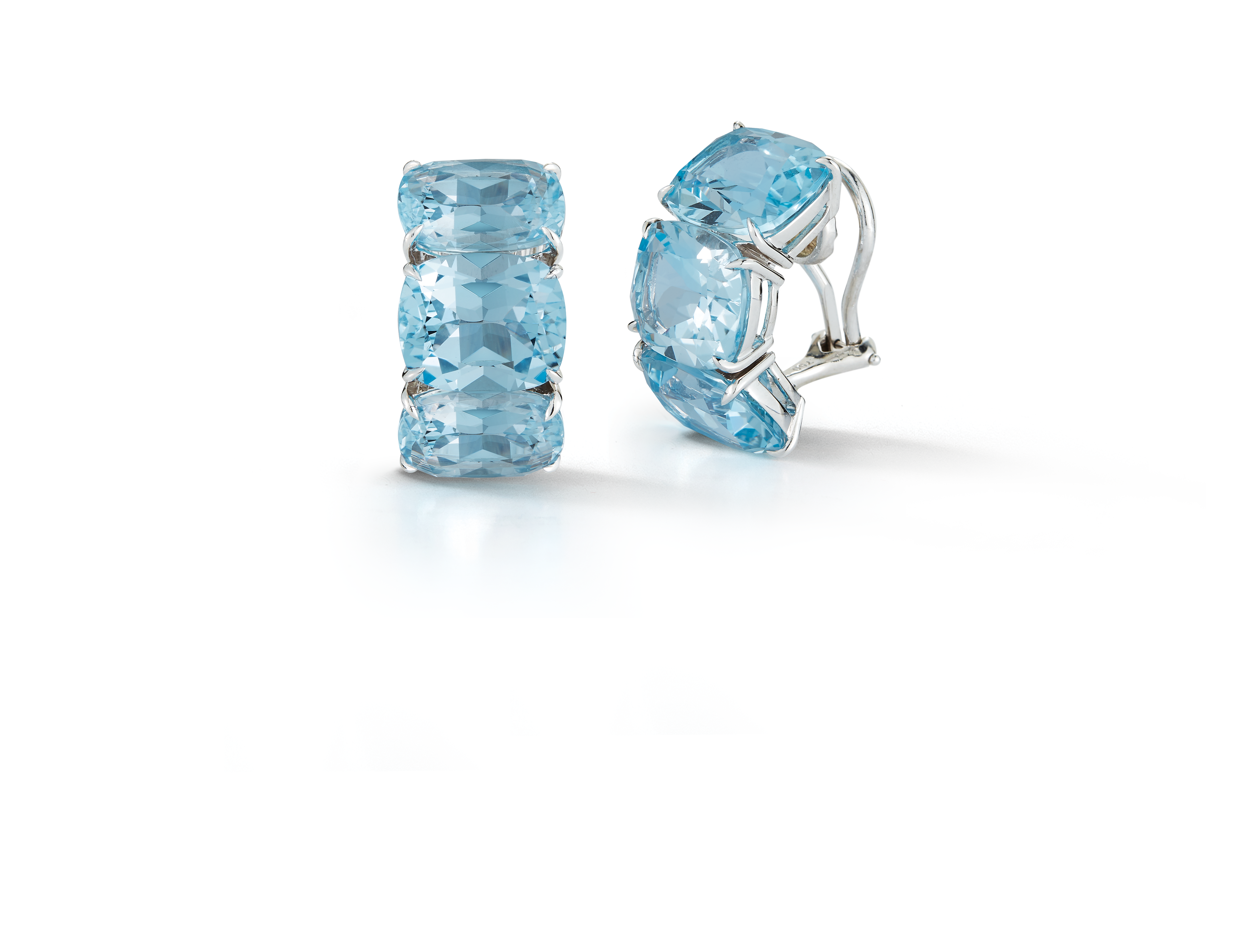 Three Stone Hoop Earrings in Blue Topaz