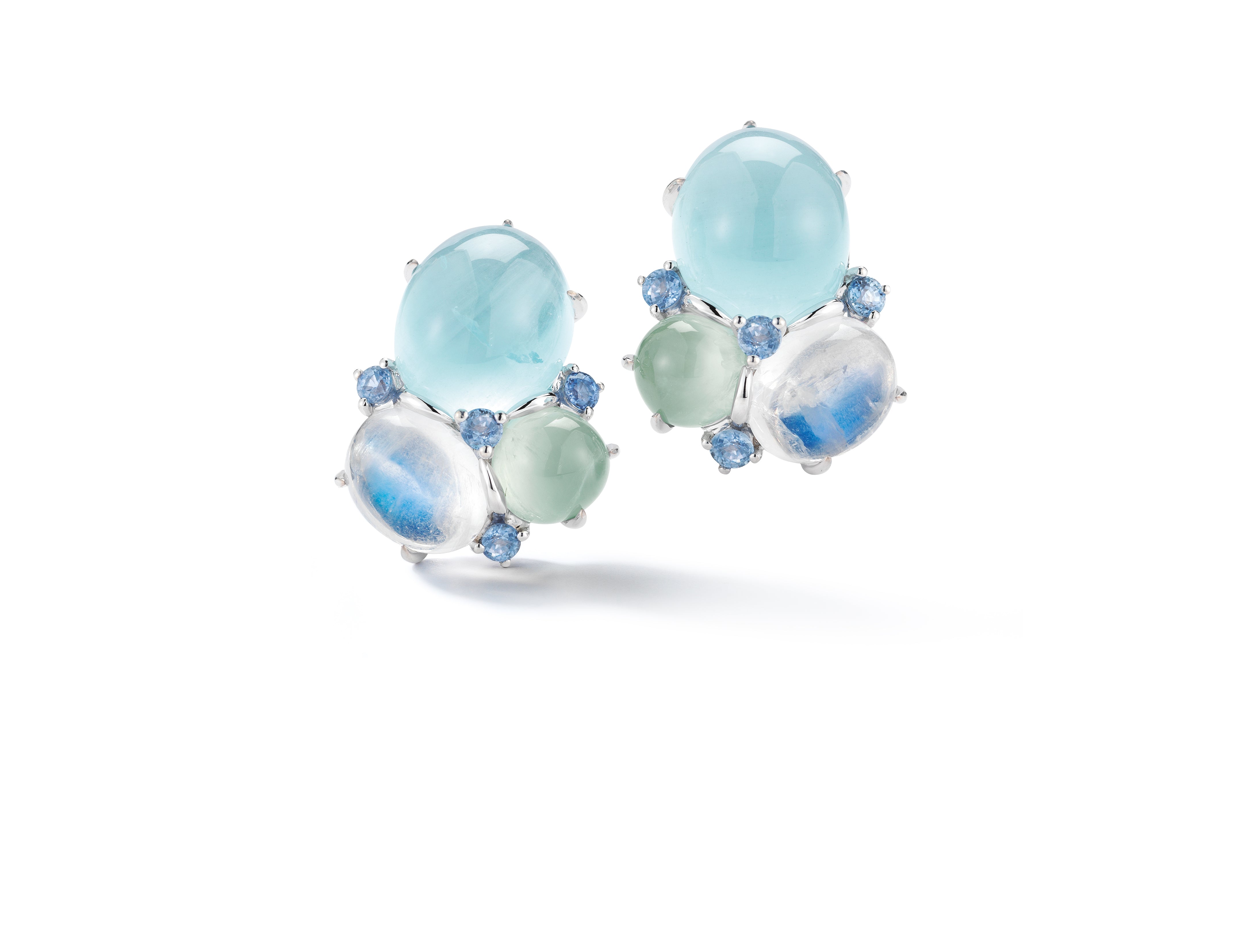 Three Cab Earrings in Blues & White Gold