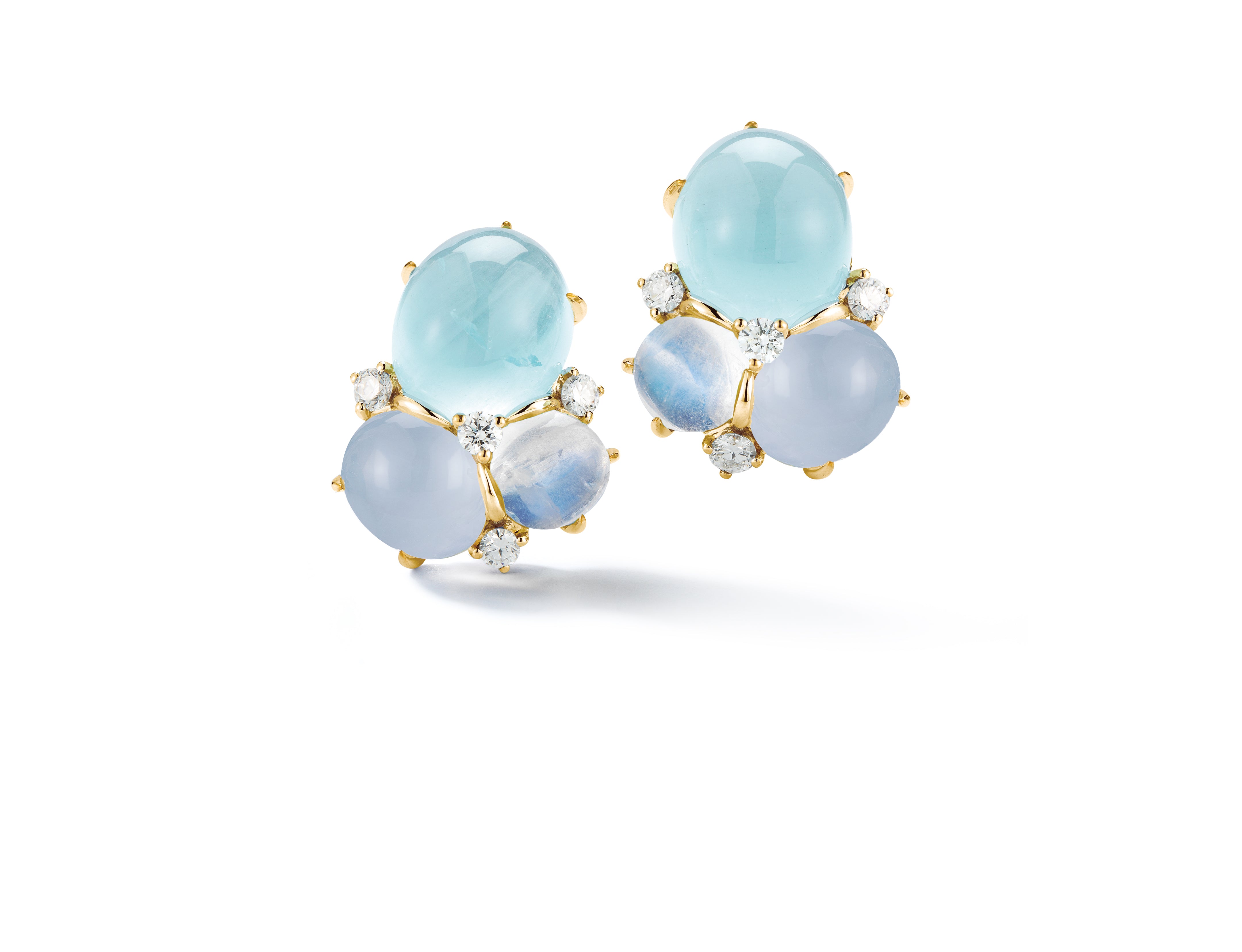 Three Cab Earrings in Blues & Yellow Gold