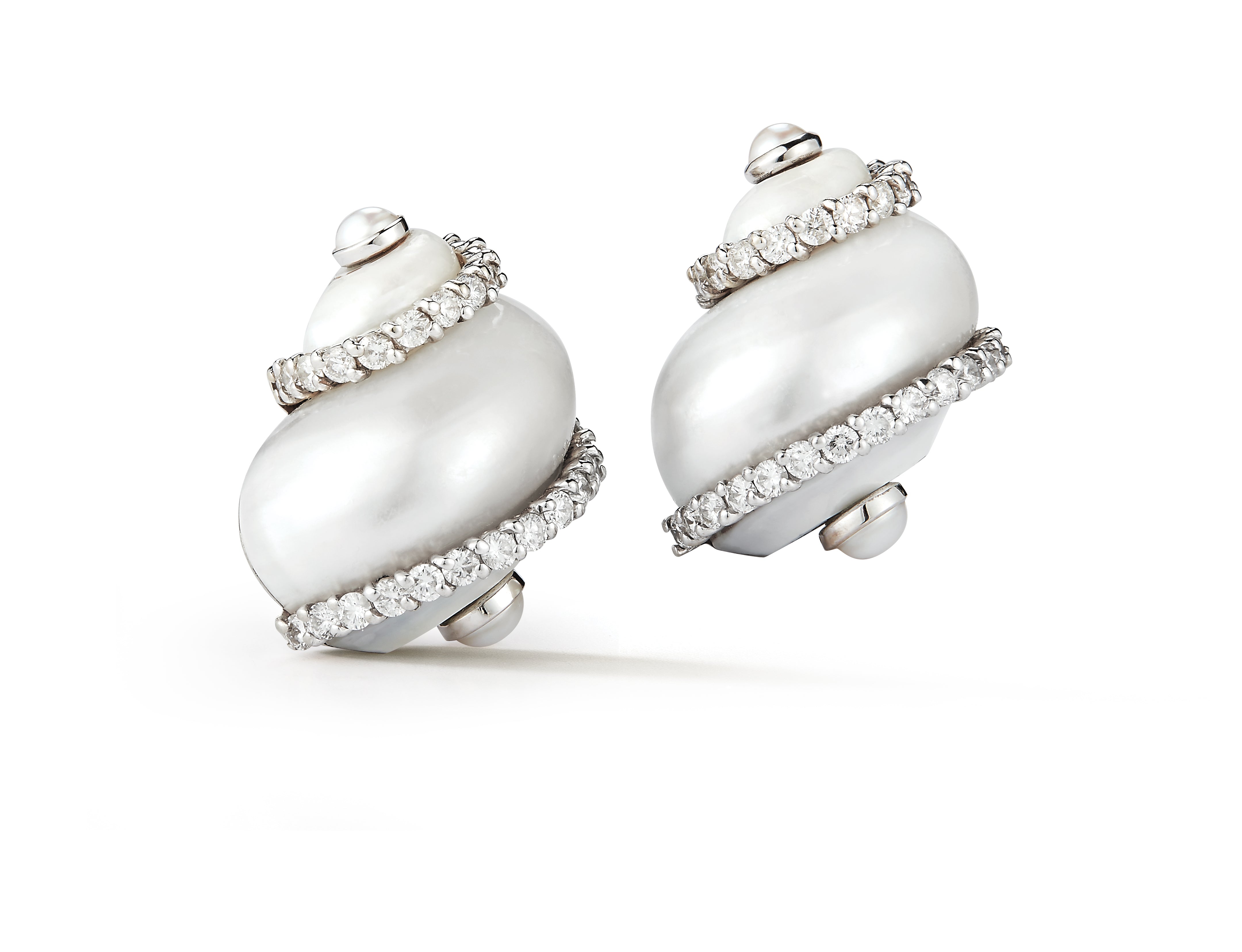 Turbo Shell Earrings in Pearl & Diamond Bands