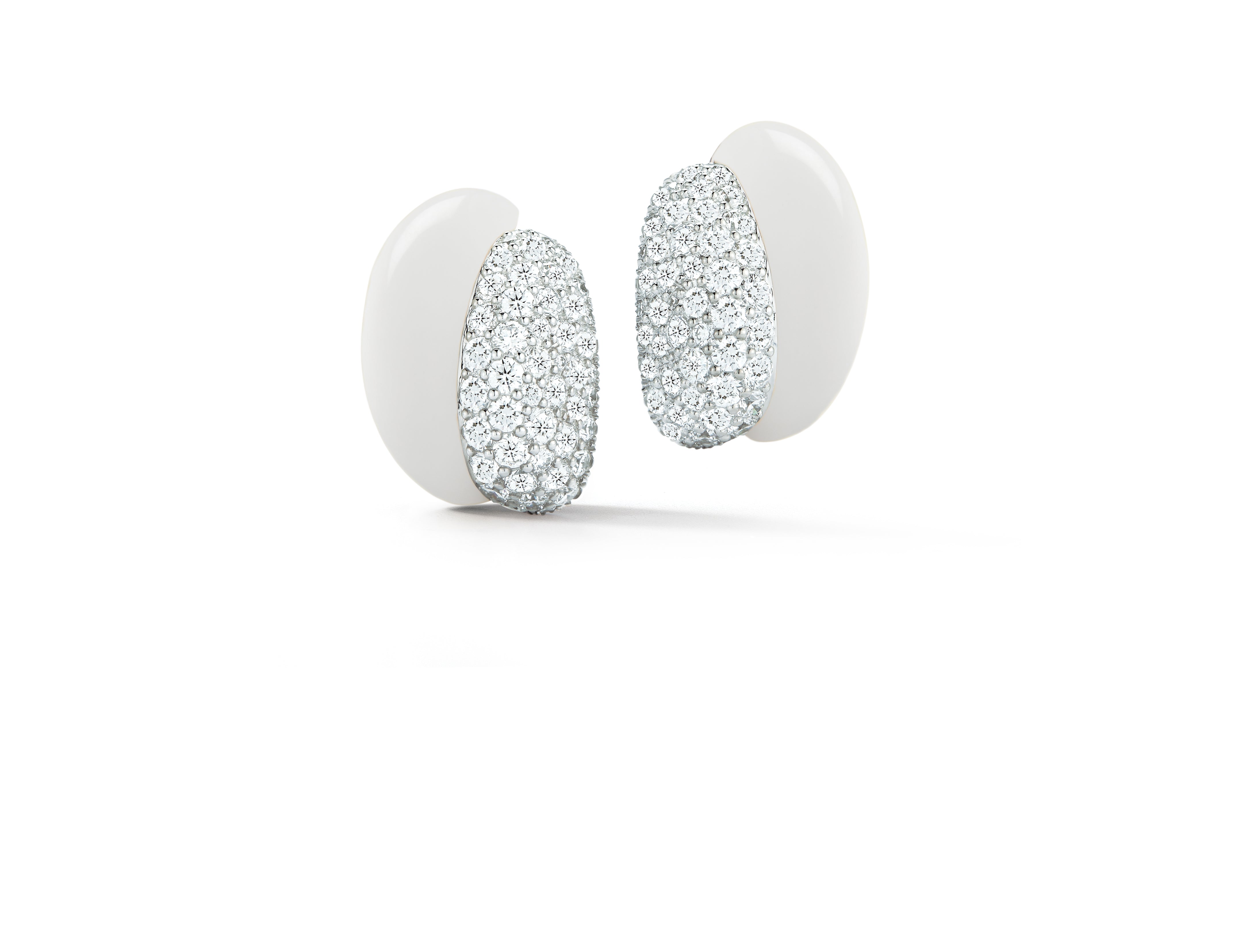 Silhouette Earrings in White Ceramic & Diamond