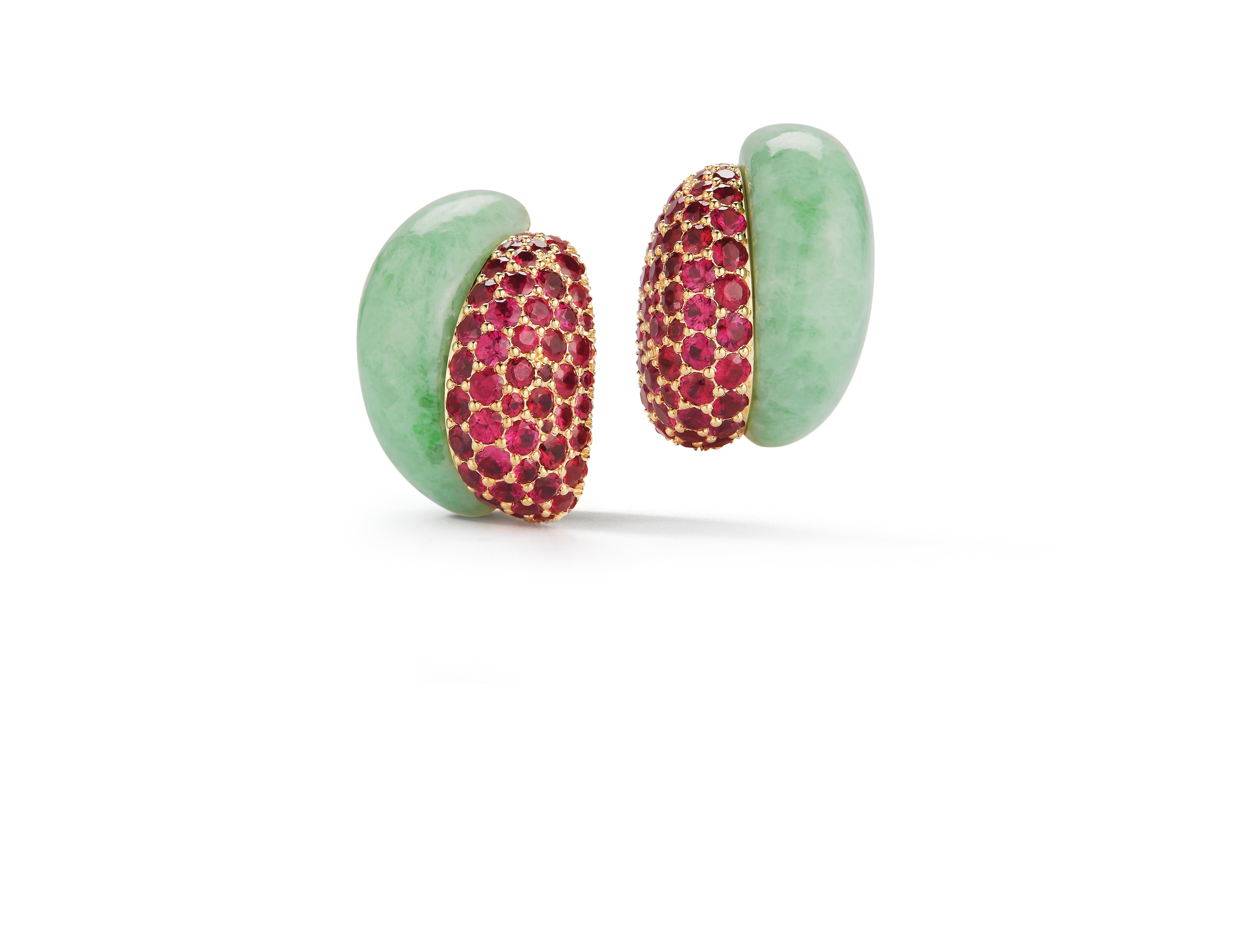 Silhouette Earrings in Green Jade & Ruby