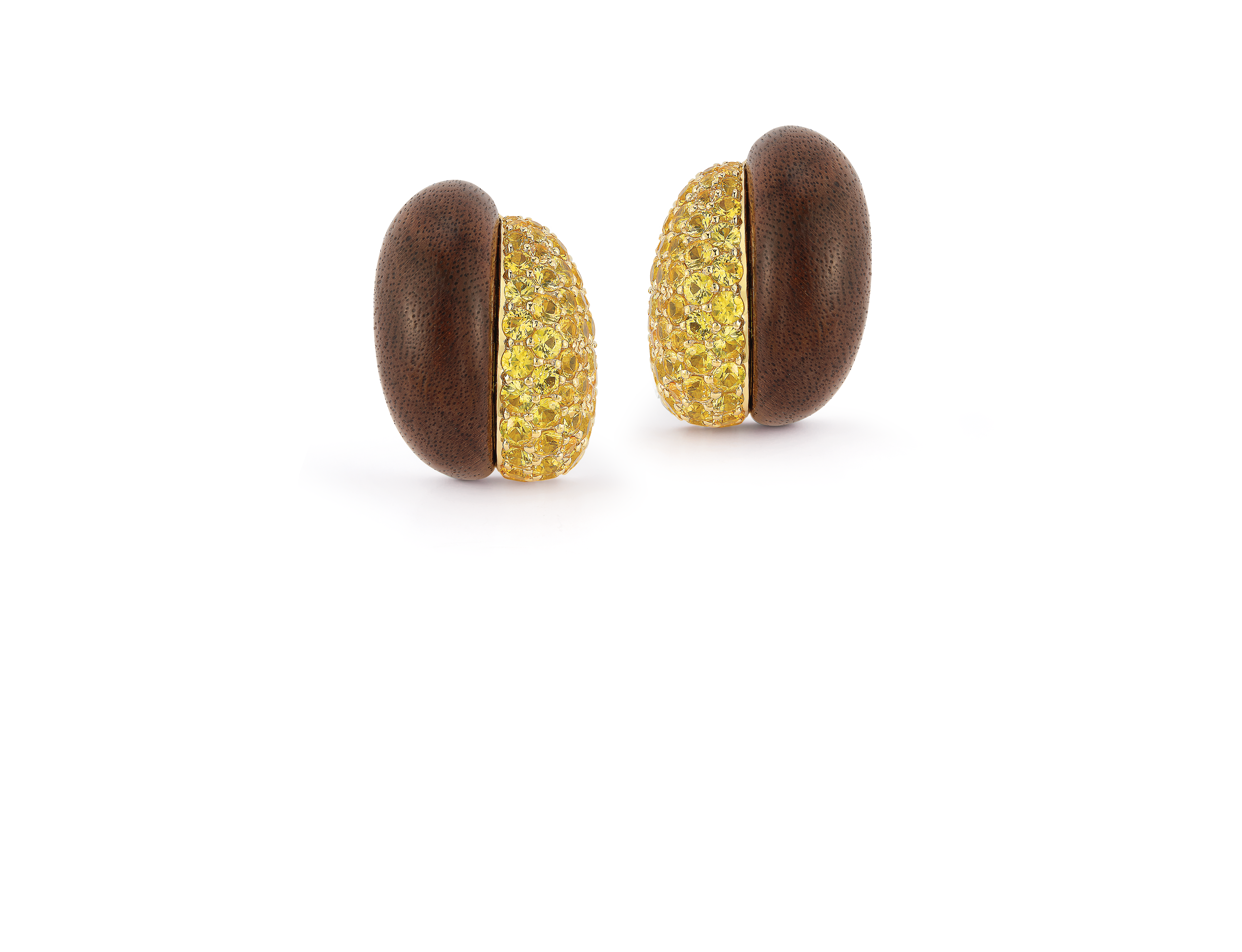 Silhouette Earrings in Wood & Yellow Sapphire