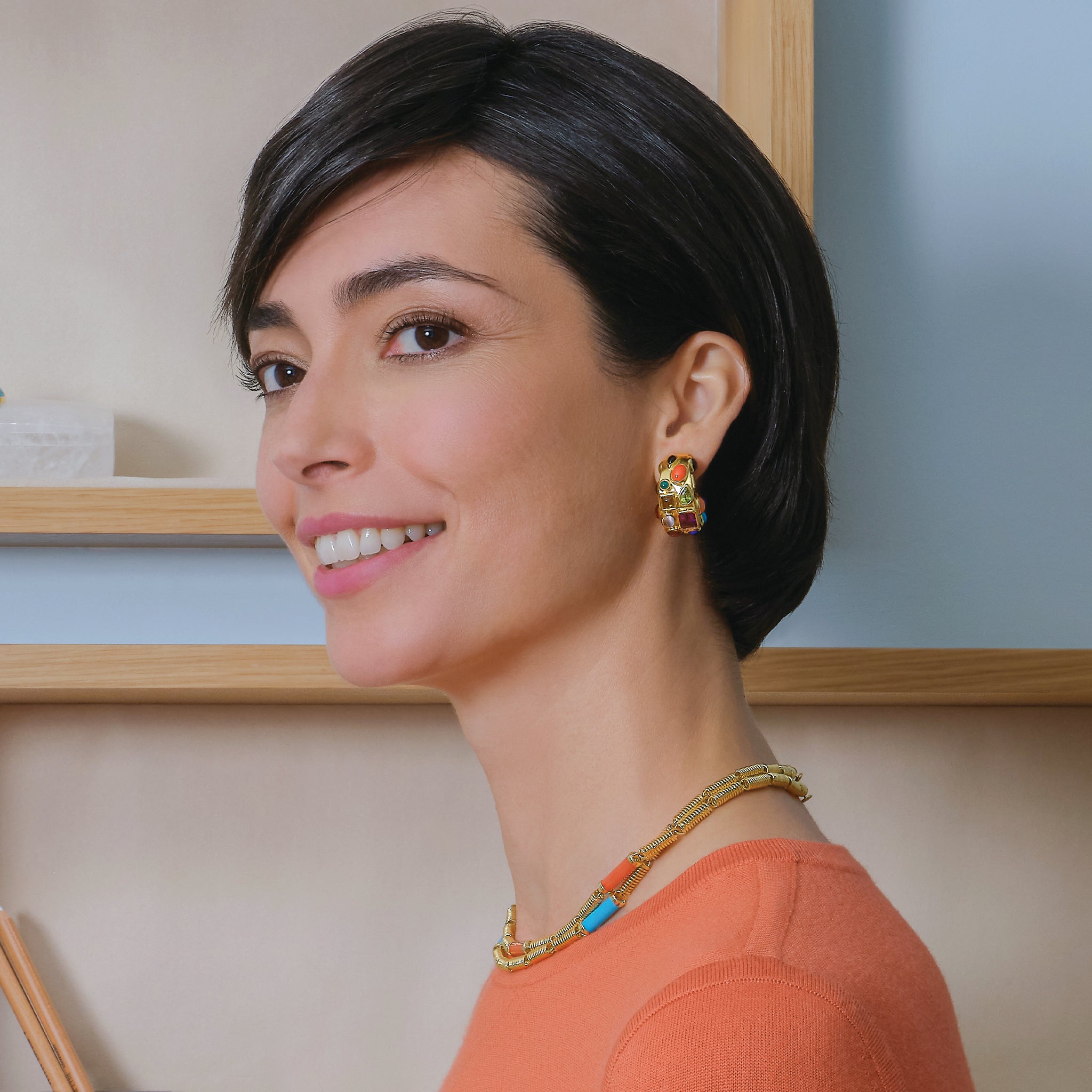 Fifties Hoop Earrings in Multi Stone