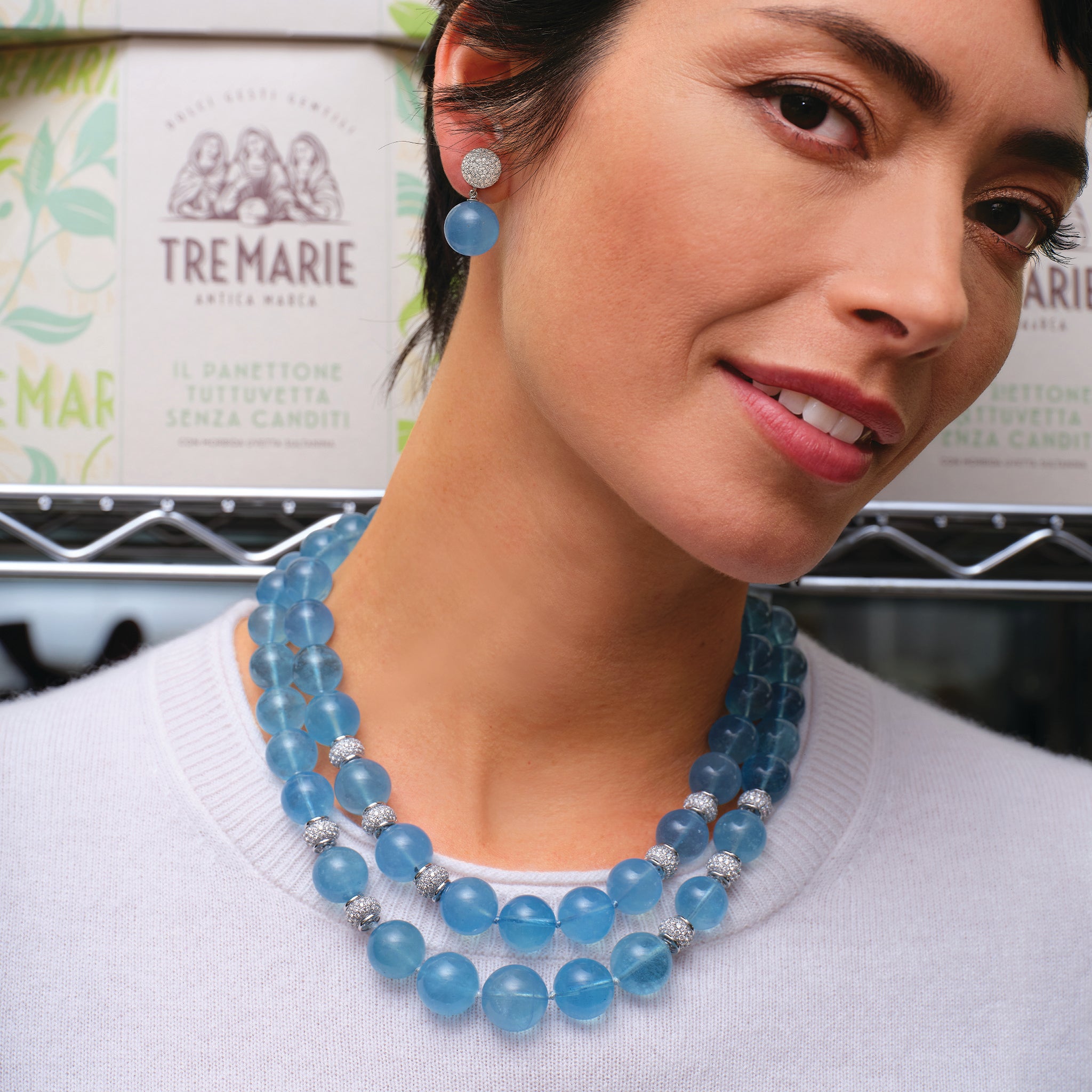 Juno Necklaces in Aquamarine & Pave Diamond