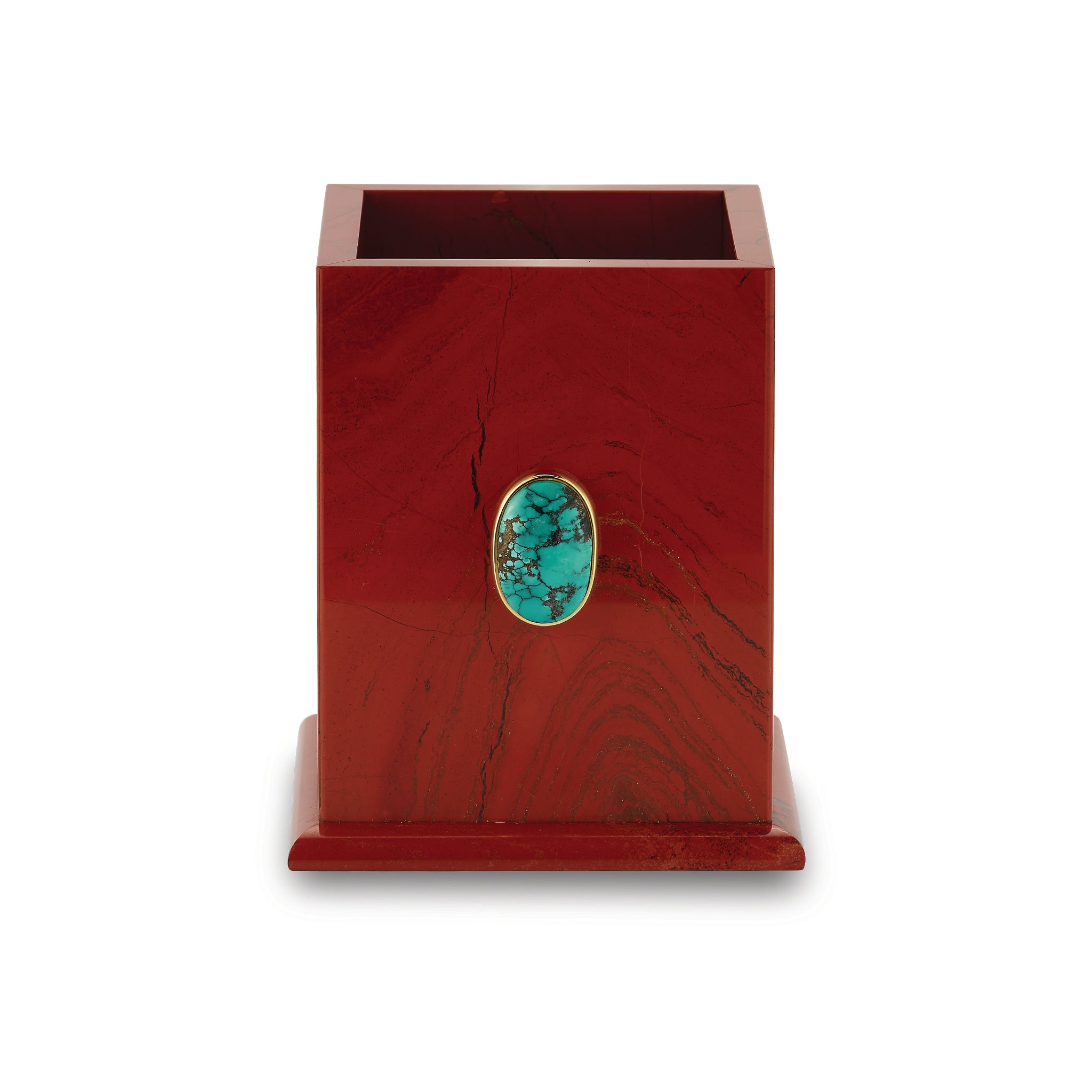 Red Jasper Pen Cup with Turquoise