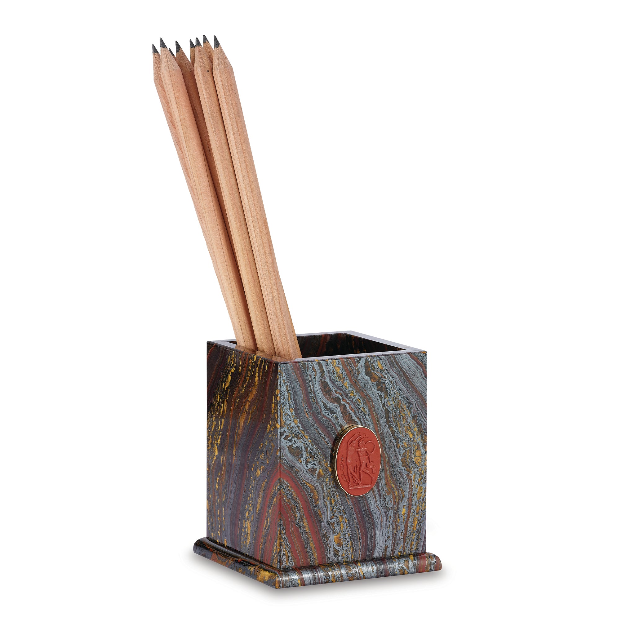 Tiger Iron Pen Cup with Red Jasper with pencils