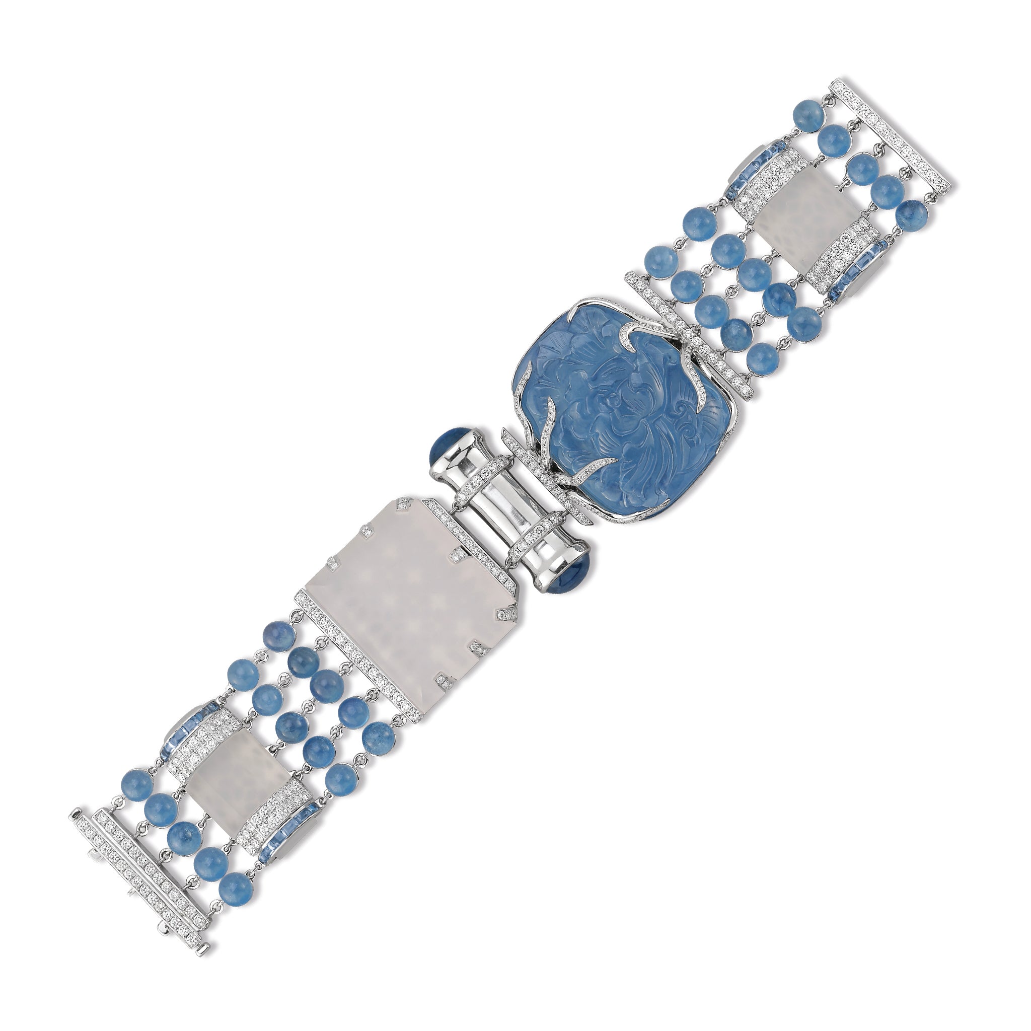 1920s bracelet in aquamarine crystal sapphire and diamond