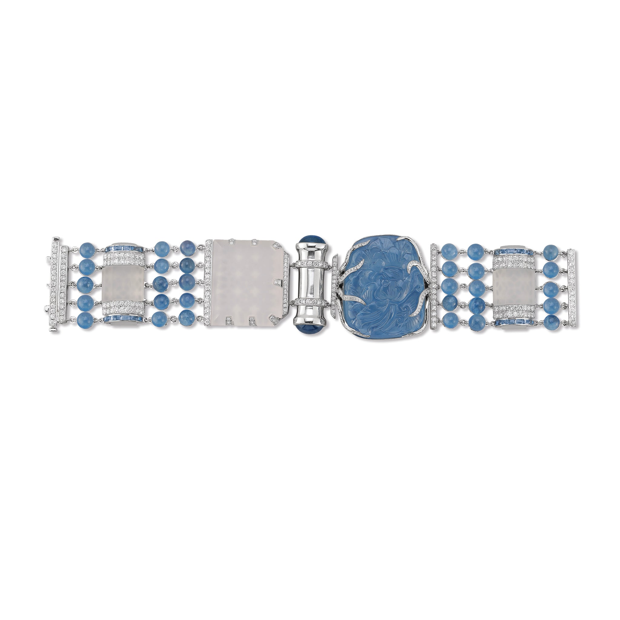 1920s bracelet in aquamarine crystal sapphire and diamond