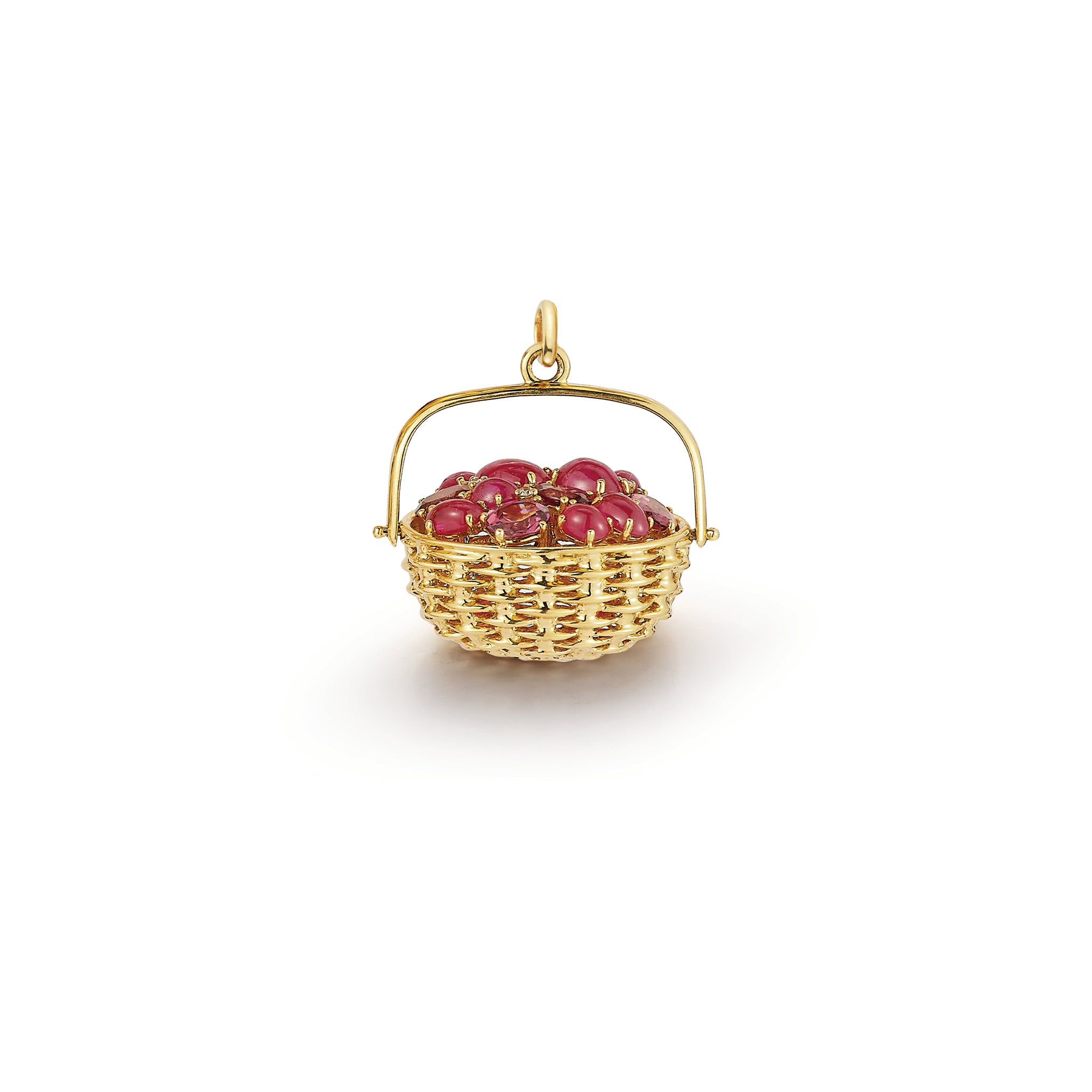 Lightship Basket Charm with Ruby Cluster