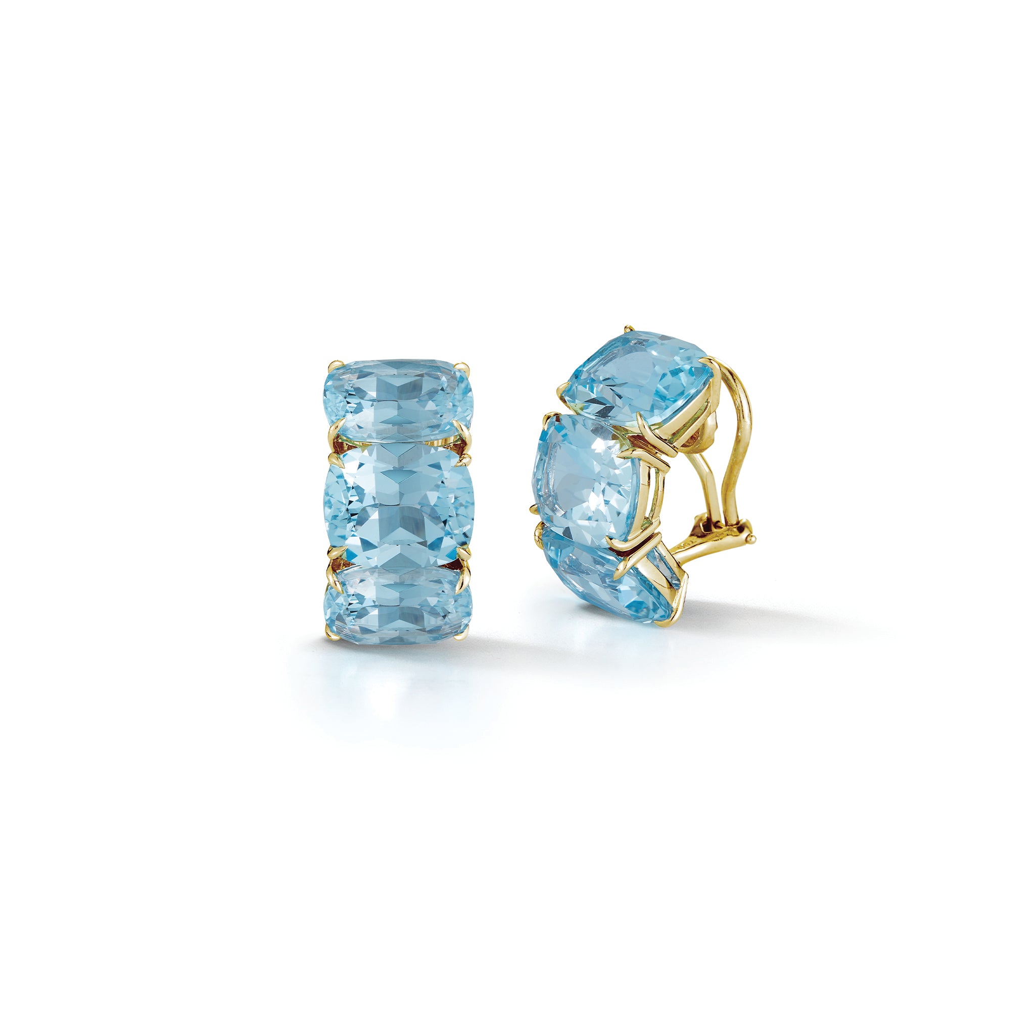Three Stone Hoop Earrings in Blue Topaz