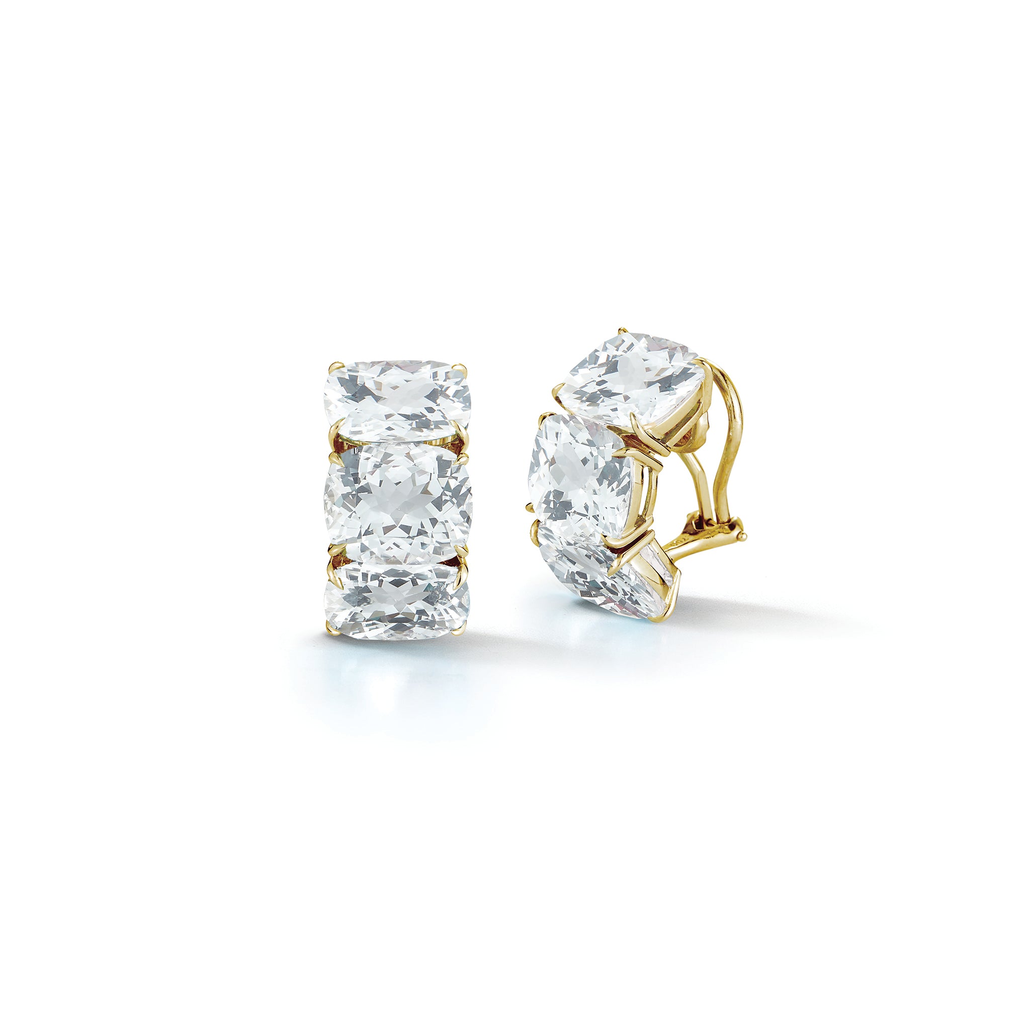 Three Stone Hoop Earrings in White Topaz