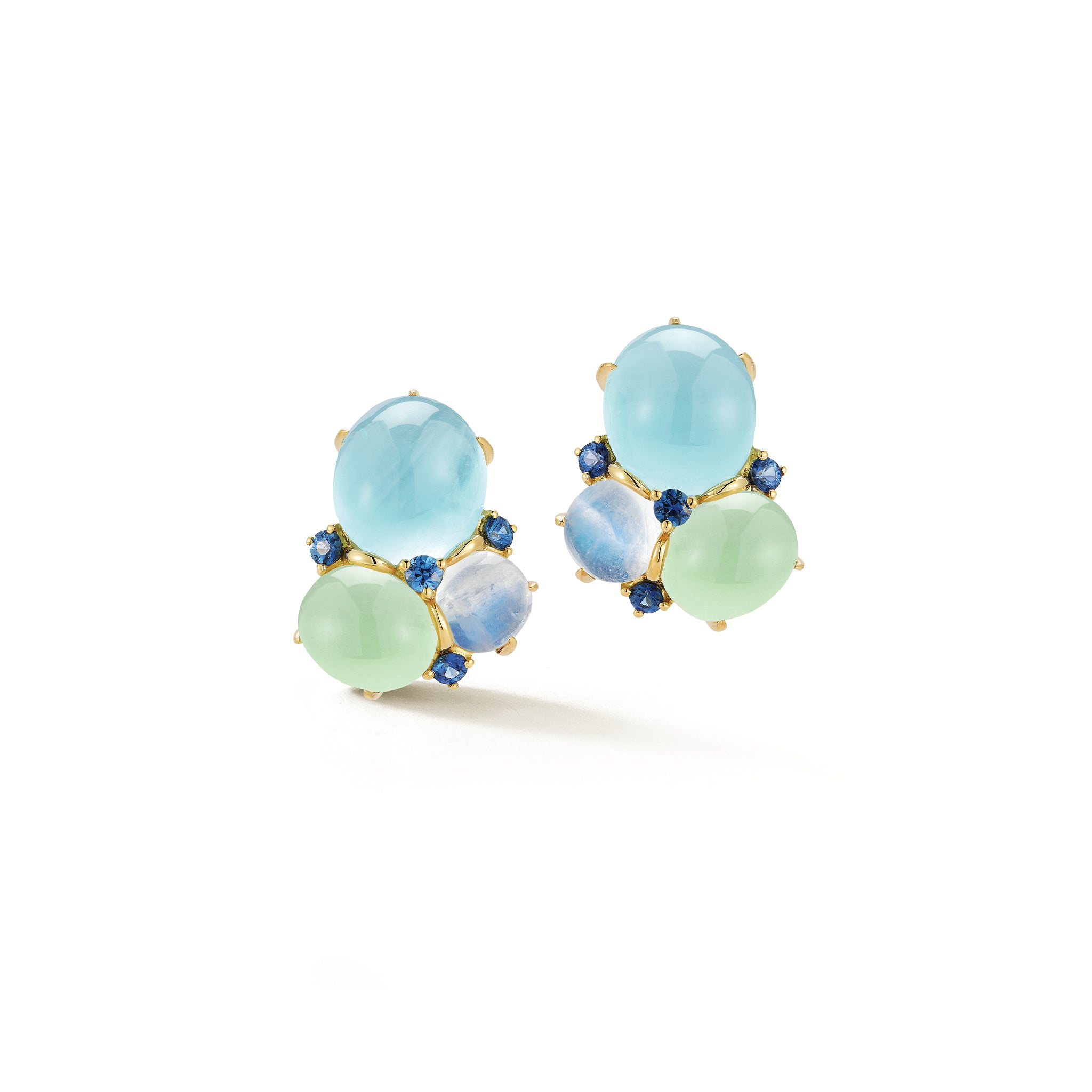 Three Cab Earrings in Blues & Yellow Gold