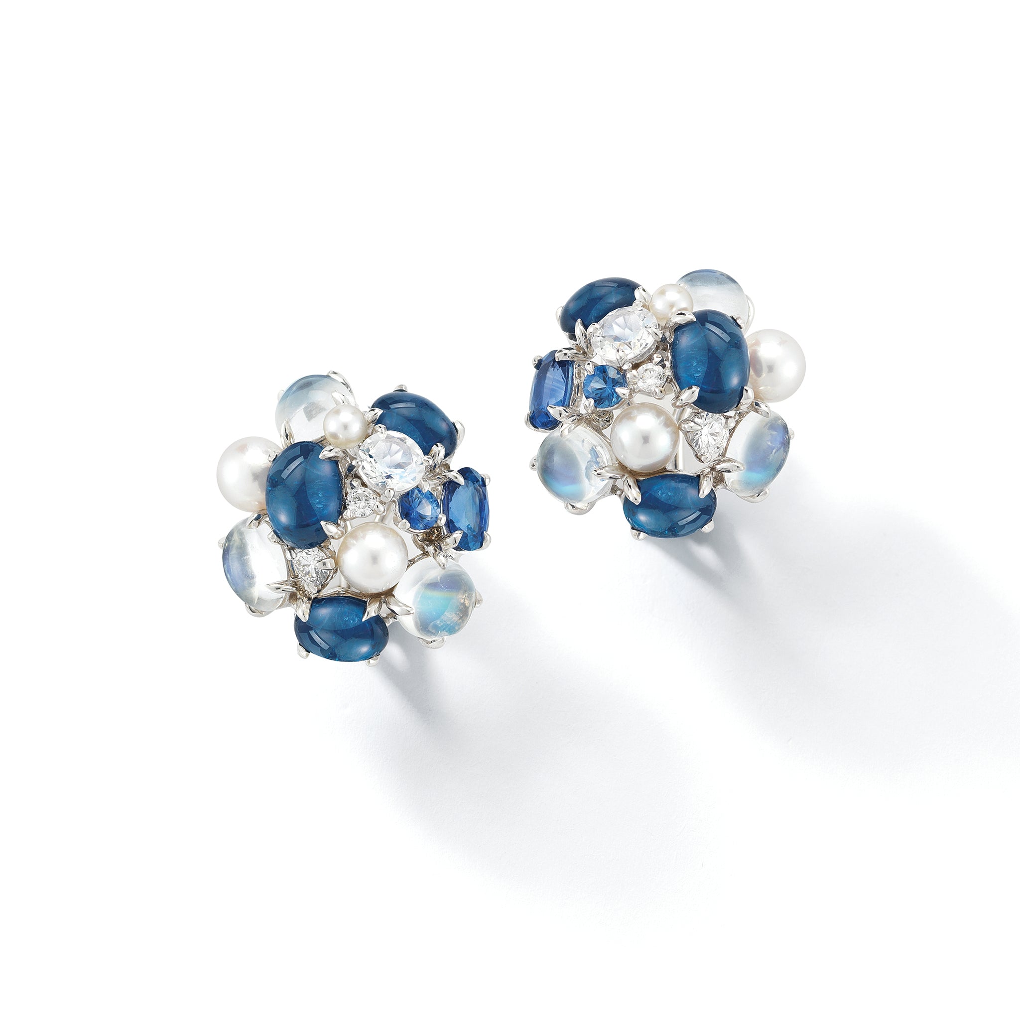 Bubble Earrings in Sapphire Moonstone Pearl and Diamond