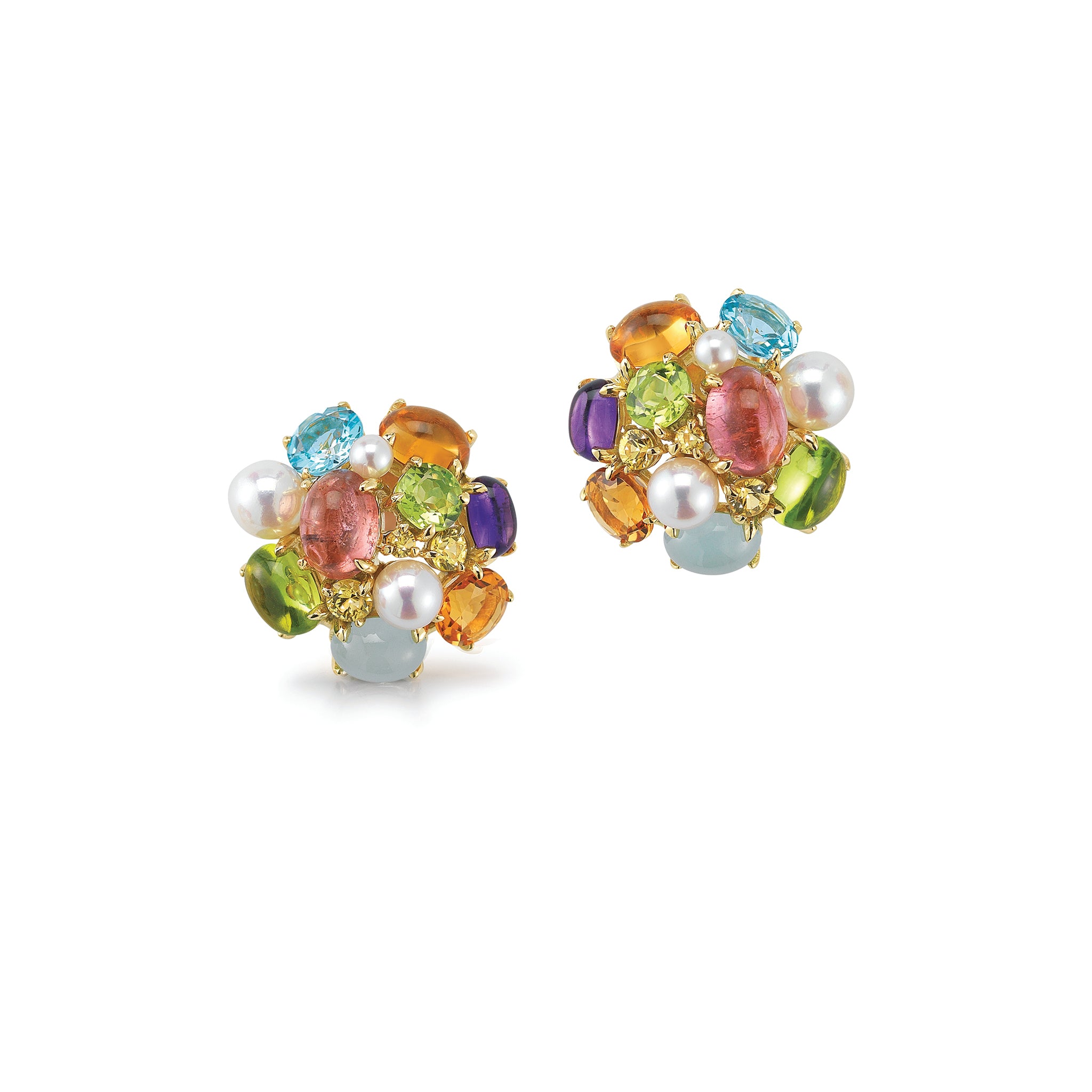 Bubble Earrings in Multi Color Gemstones and Pearls