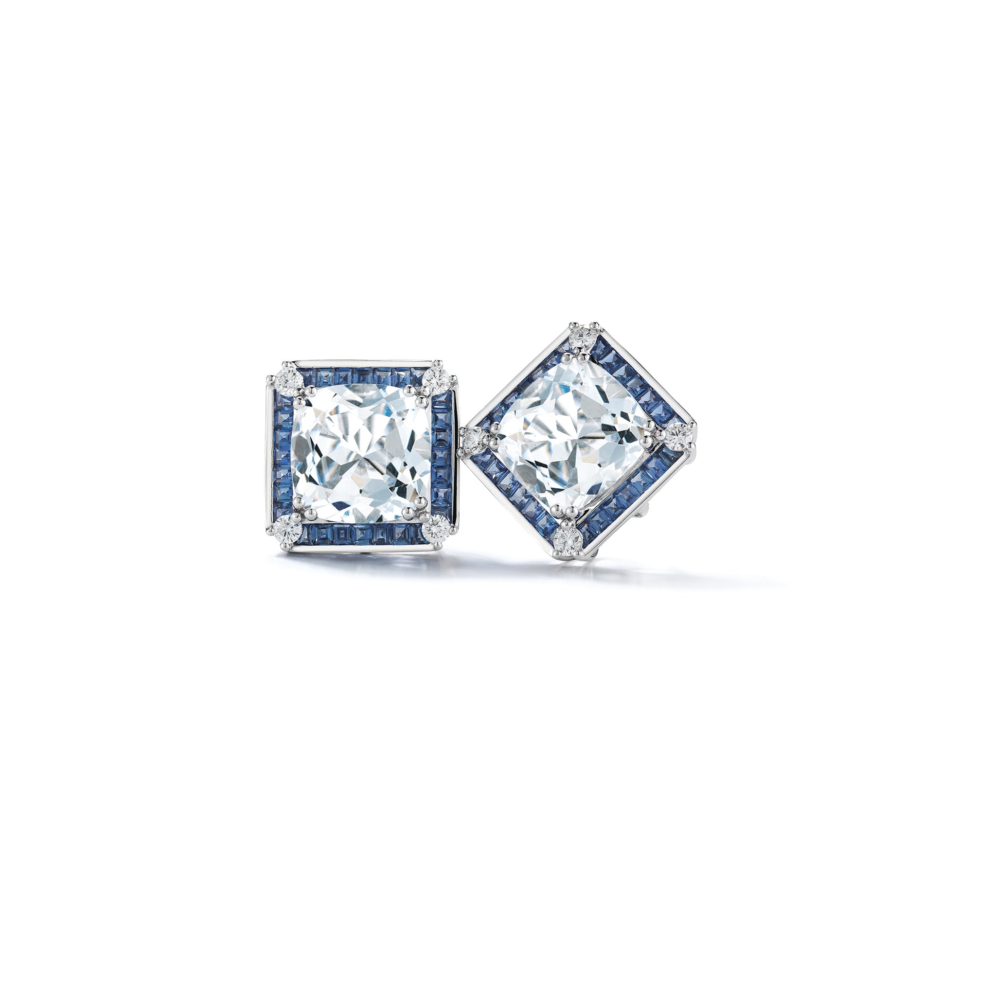 Carré Earrings in Crystal, Sapphire & Diamond