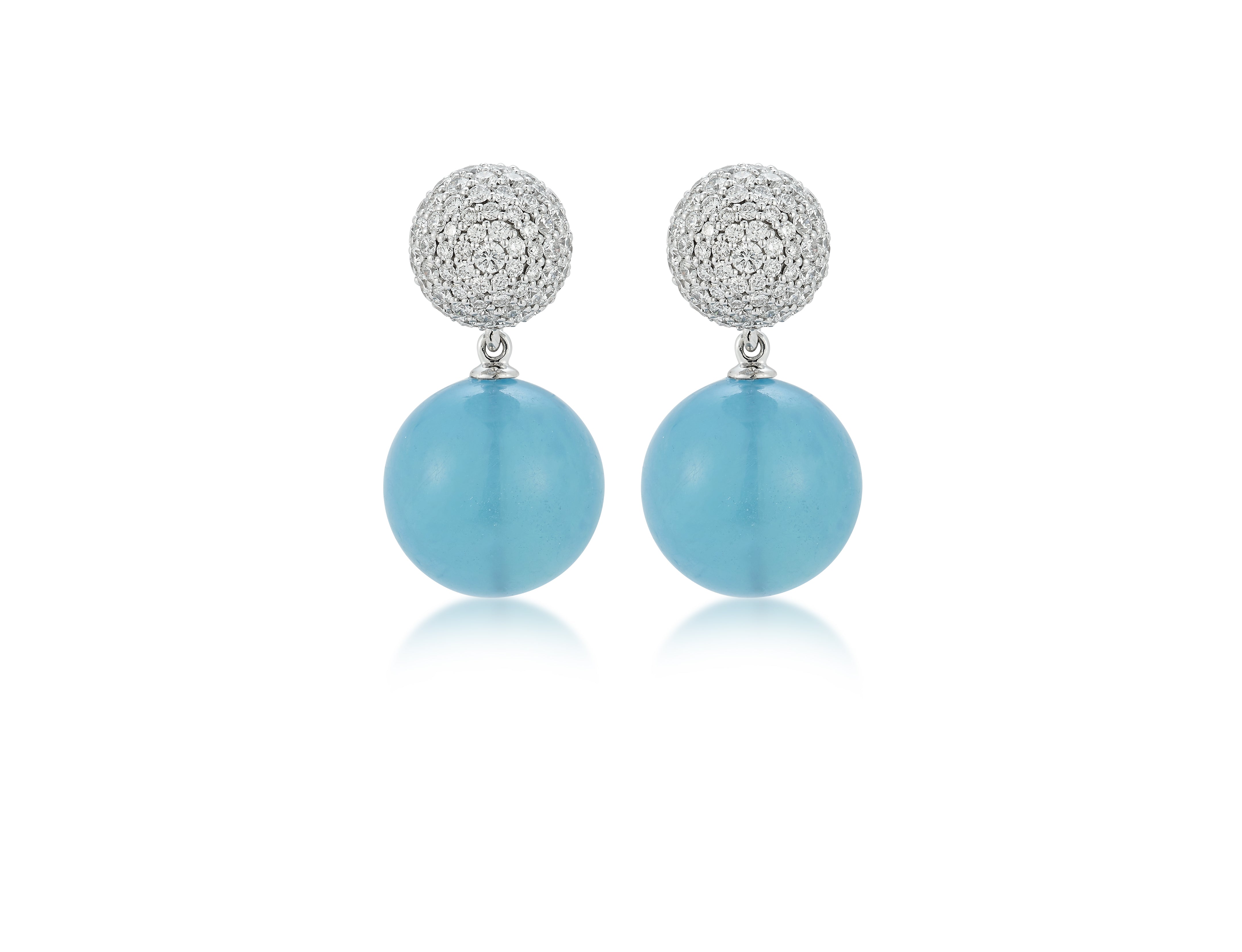 Boule Earrings in Diamond & Aquamarine