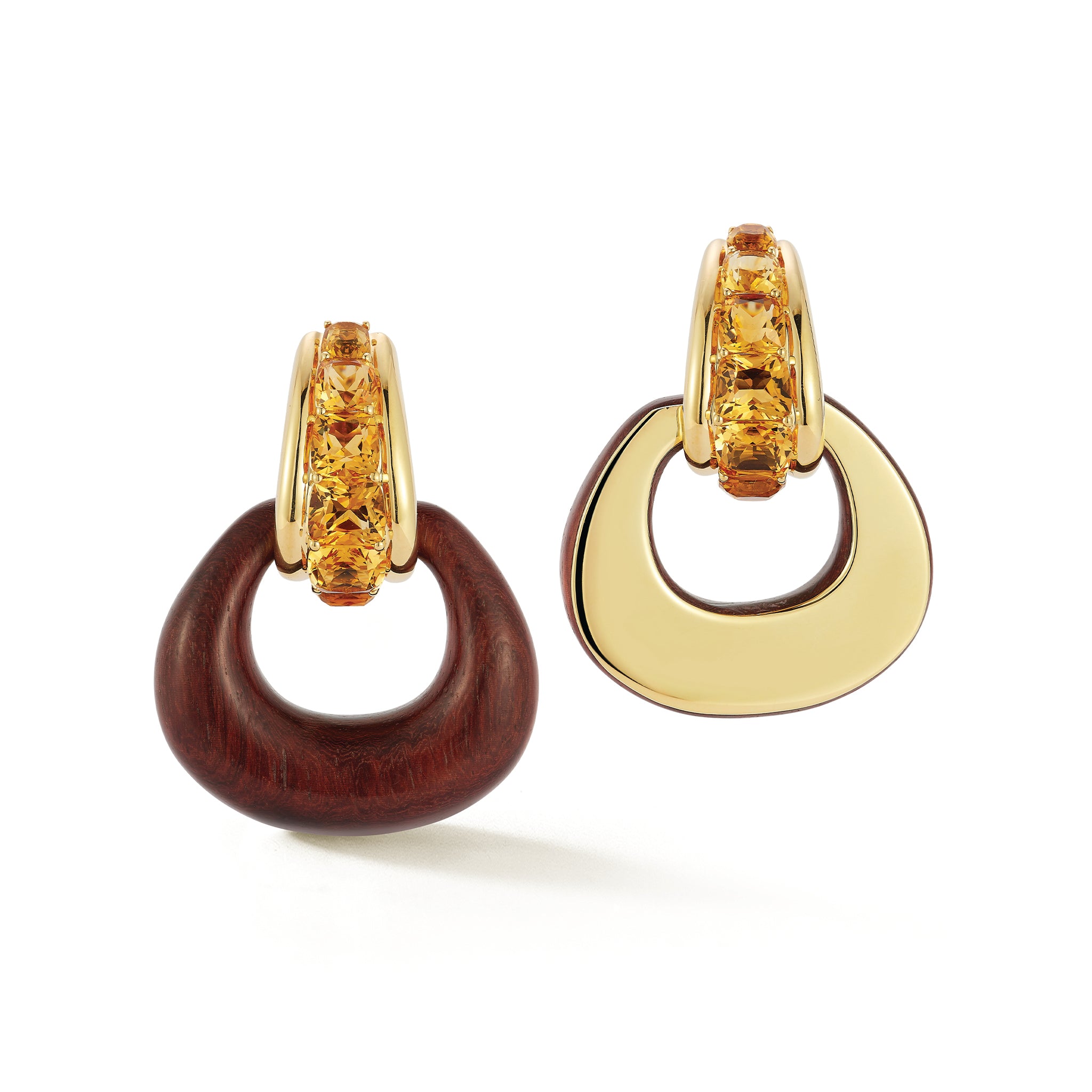 Madison Earrings with Citrine Hoop & Wood Buckle