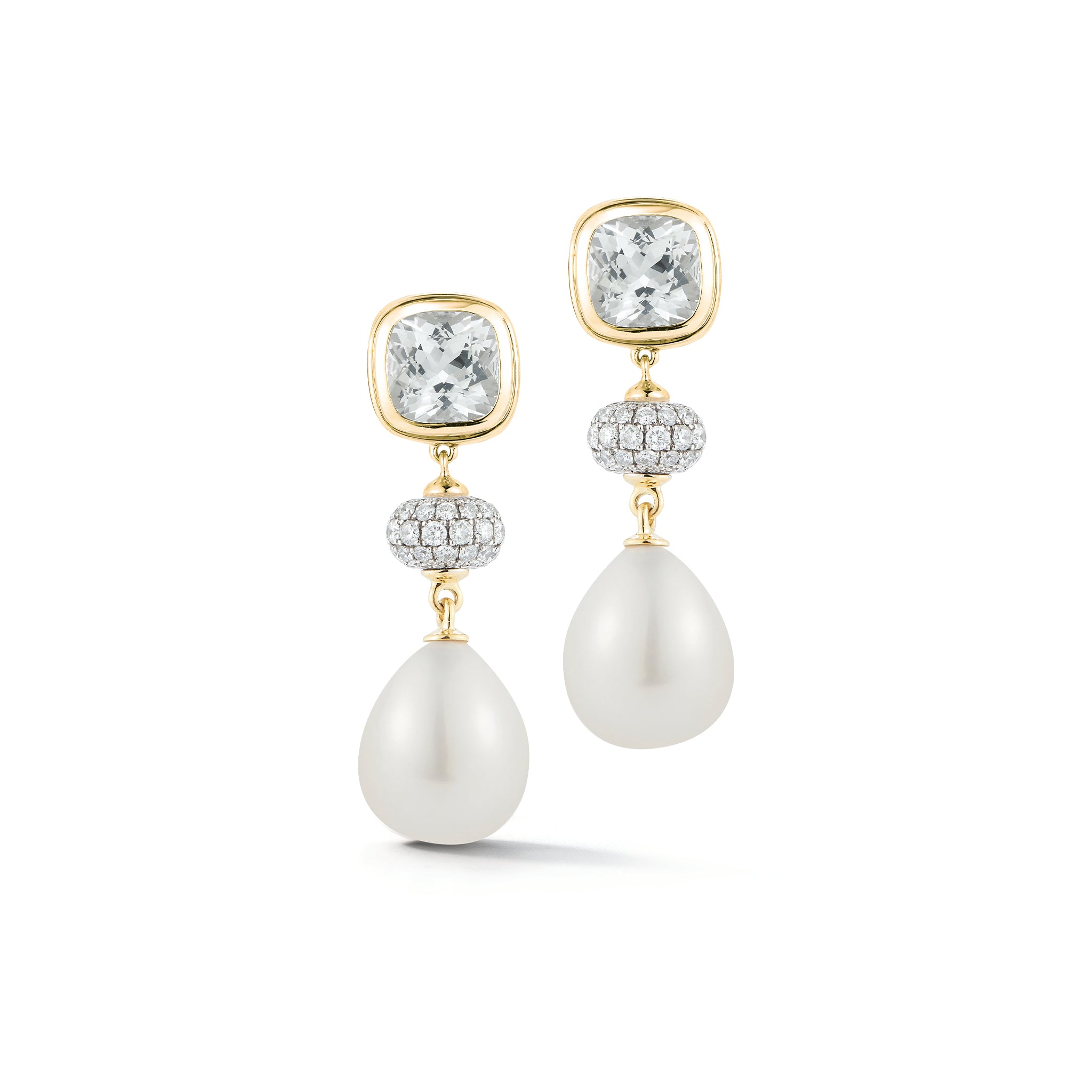 Soho Drop Earrings White Topaz Diamond and Pearl