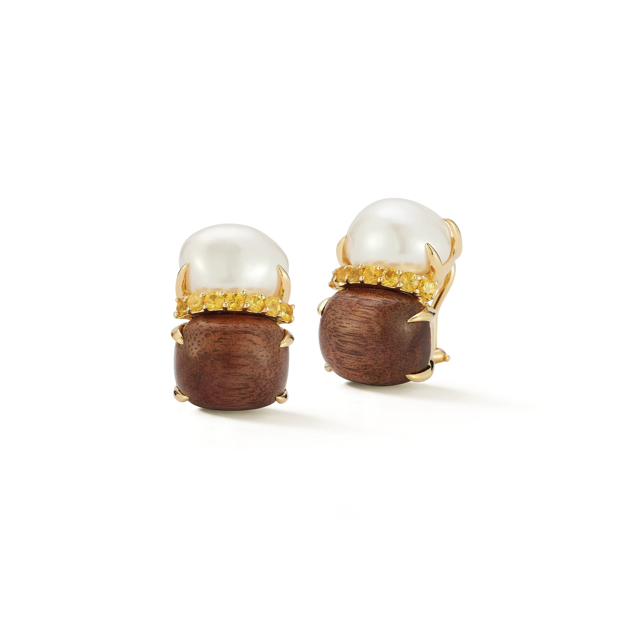 Double Cab Earrings in Pearl & Wood