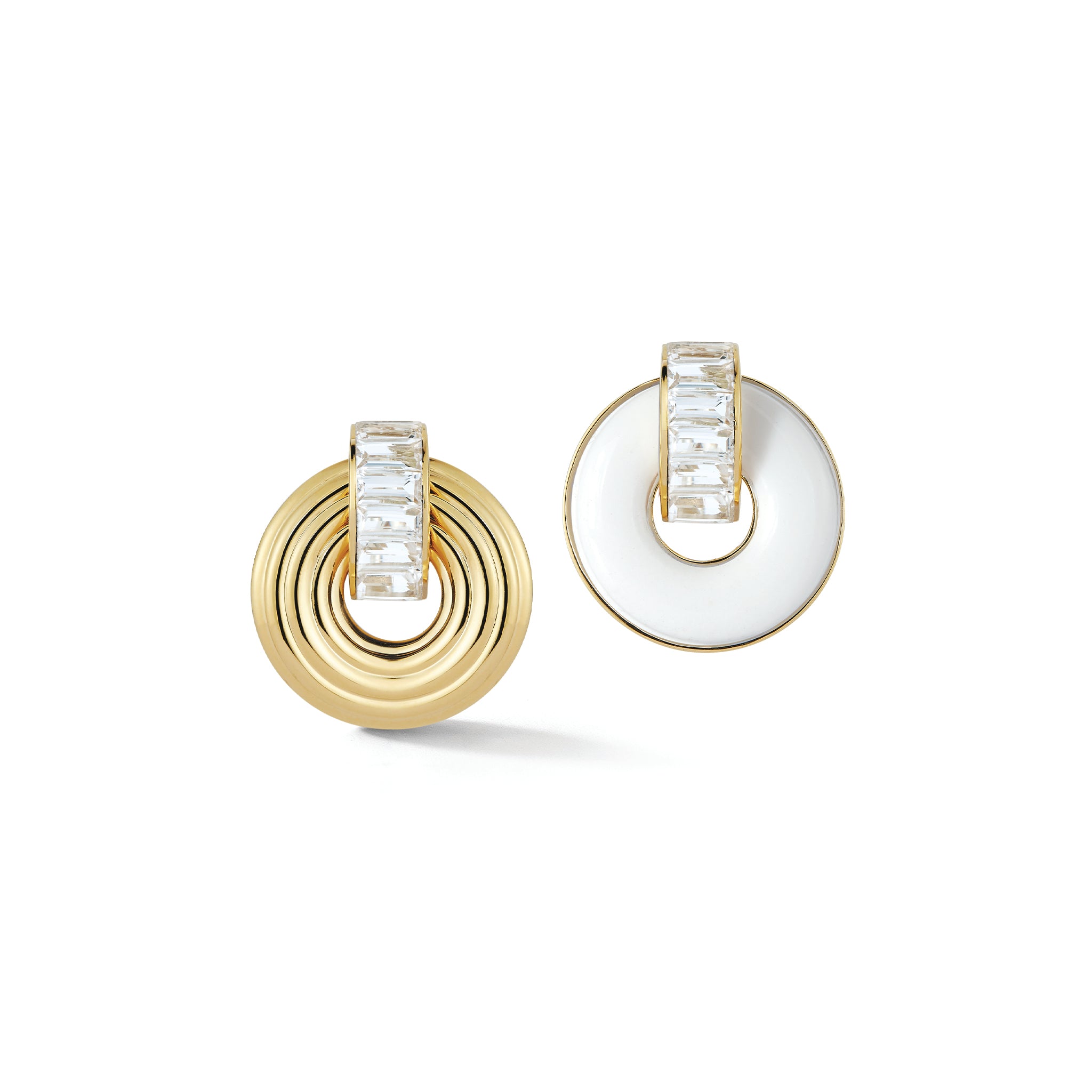 Giro Earrings in White Topaz, White Ceramic