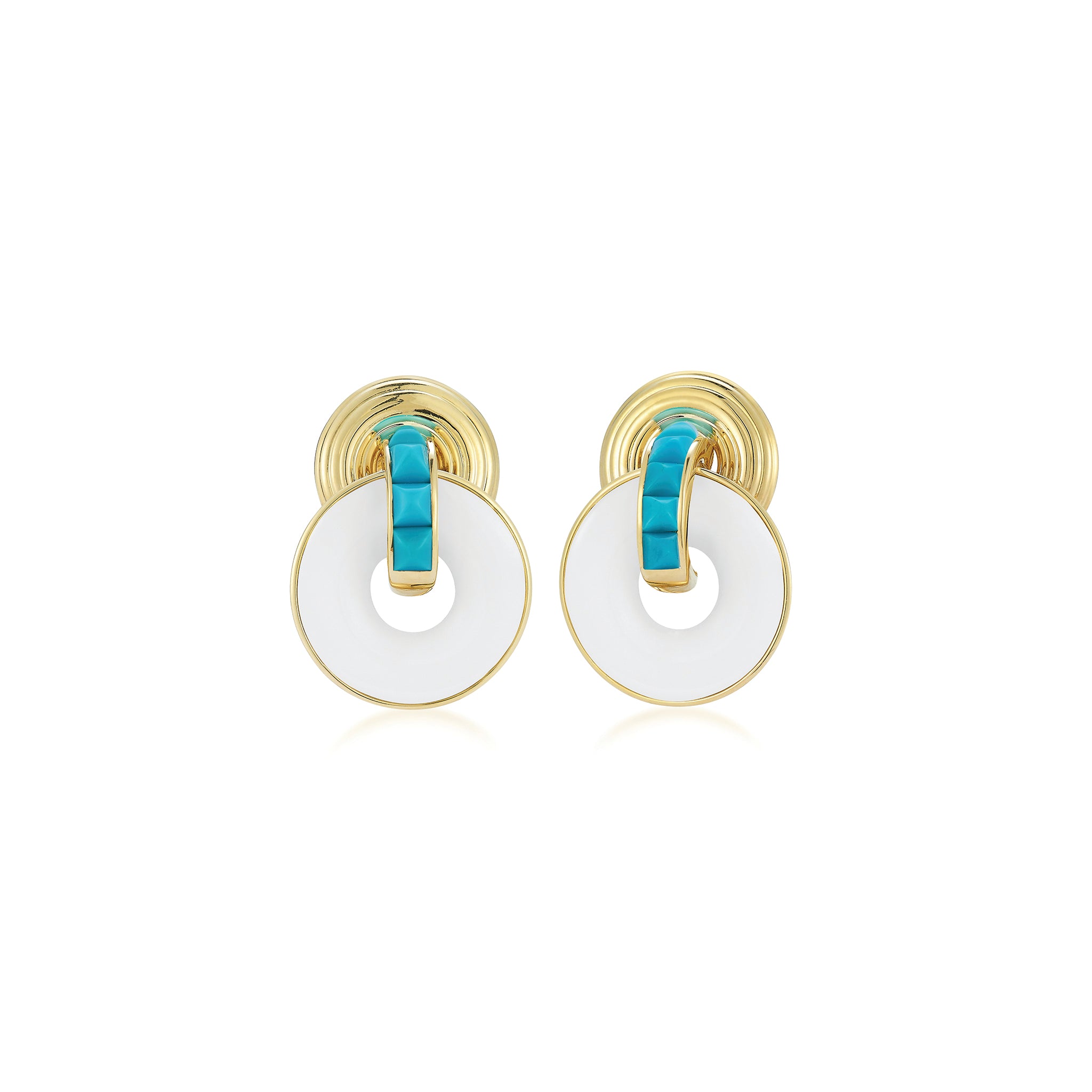 Double Giro Earrings in Turquoise and White Cermaic