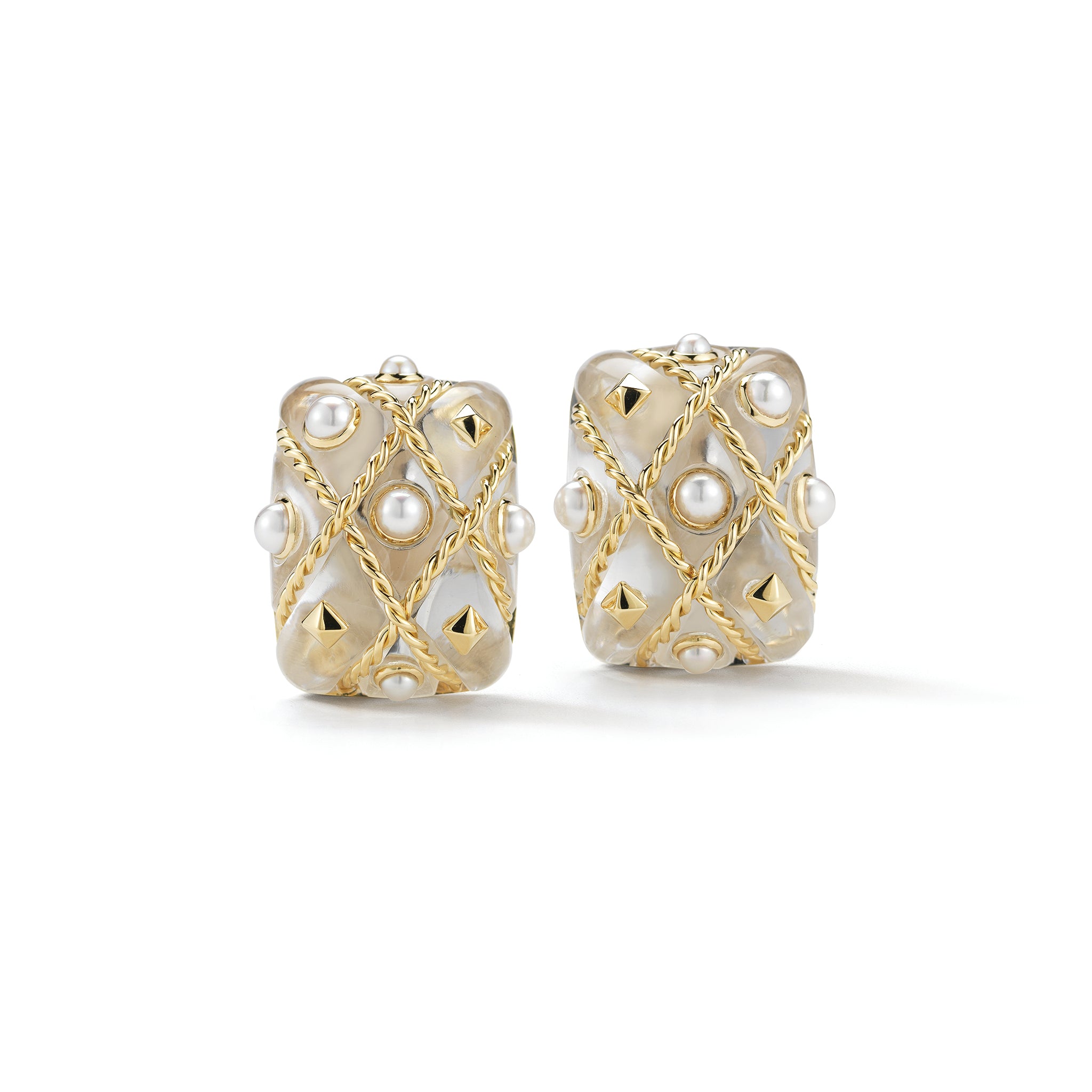 Cage Earring in Crystal pearl and Yellow Gold