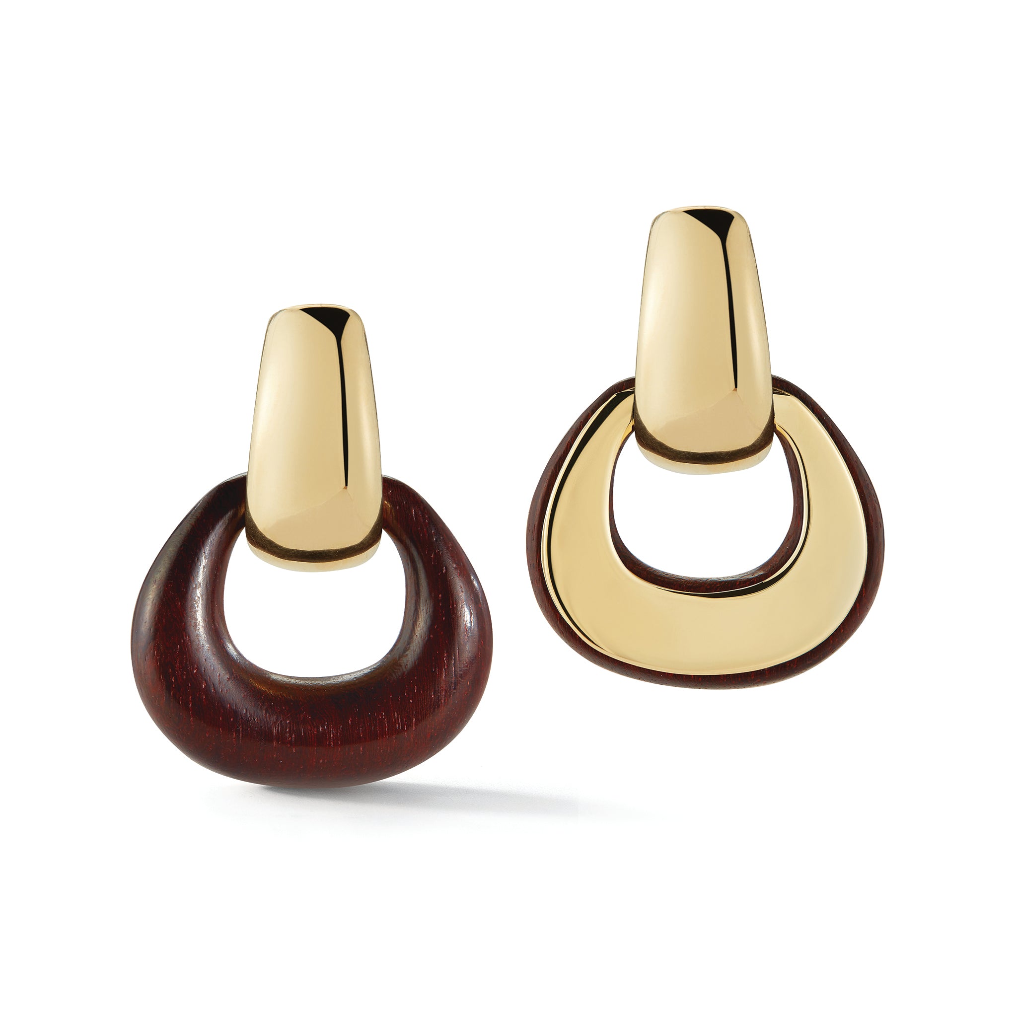 Madison Earrings with Yellow Gold Hoop & Wood Buckle