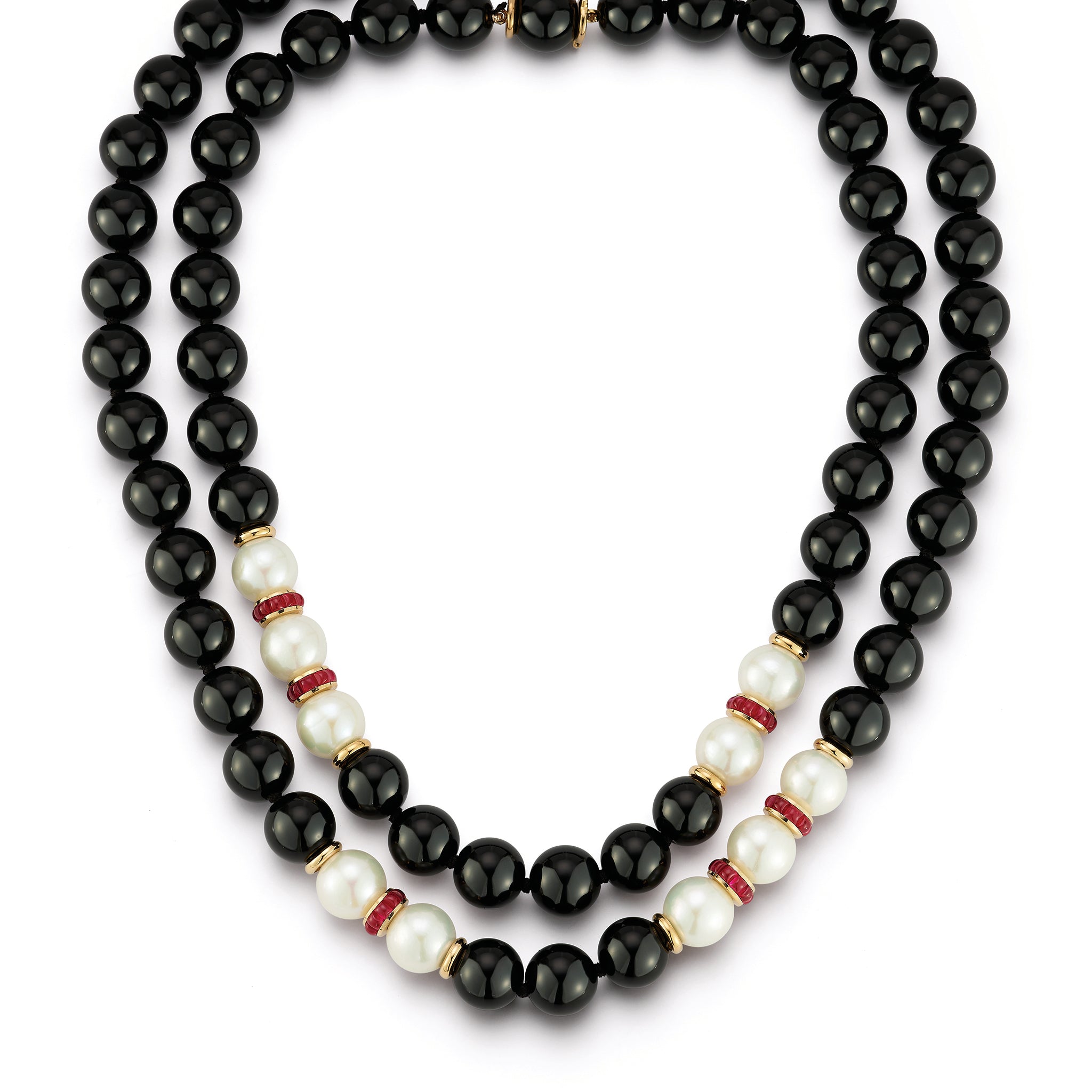 Black Onyx Necklaces with Pearl & Ruby