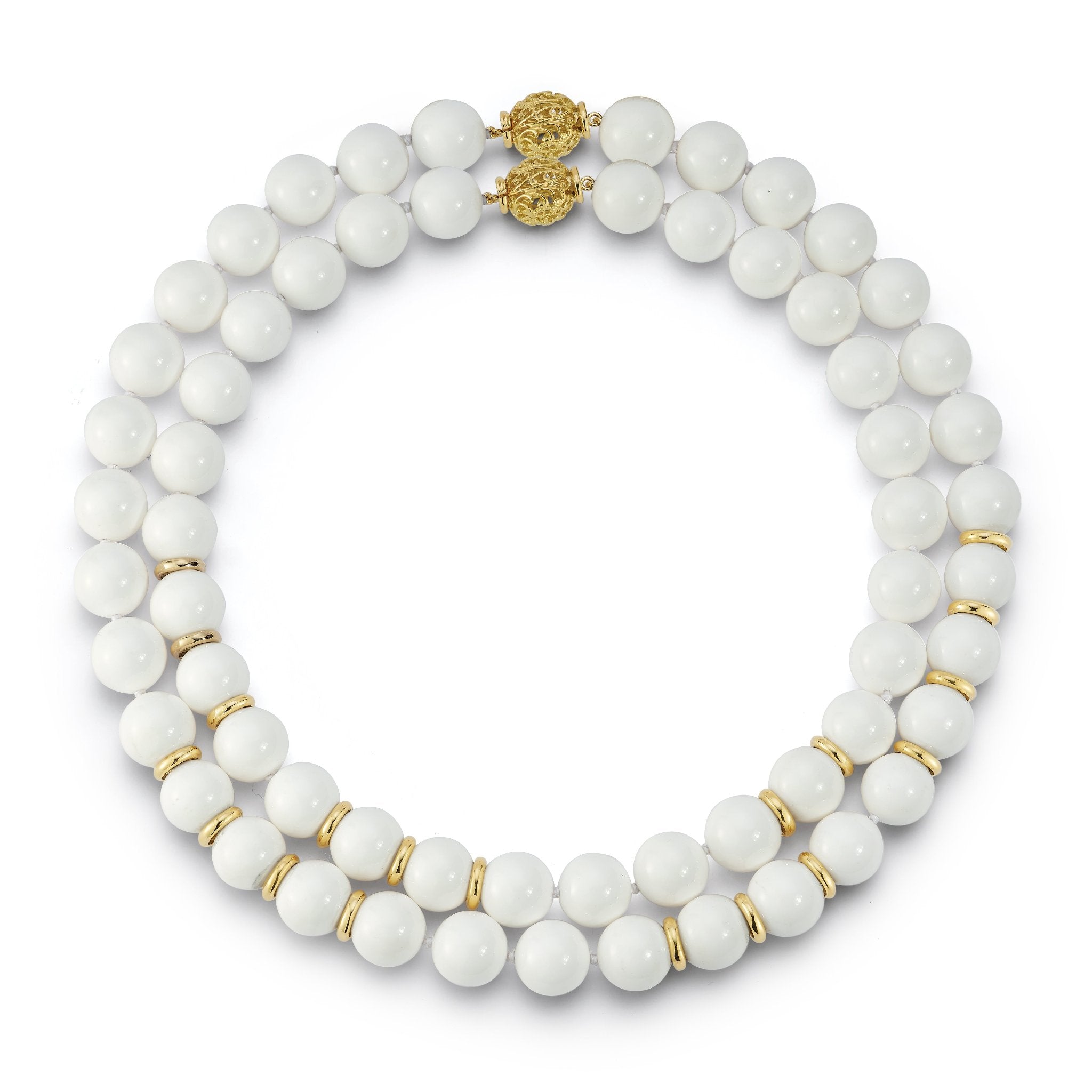 bead necklace white ceramic yellow gold