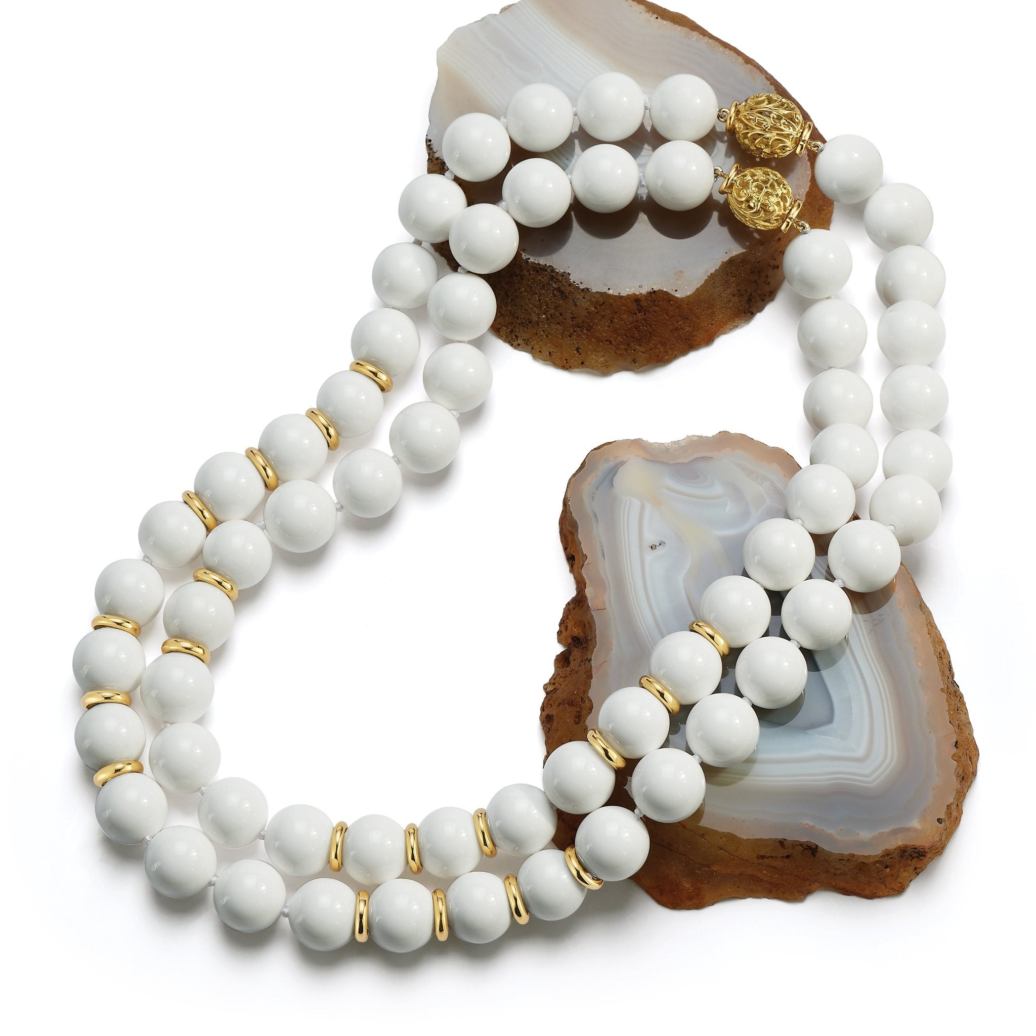 bead necklace white ceramic yellow gold