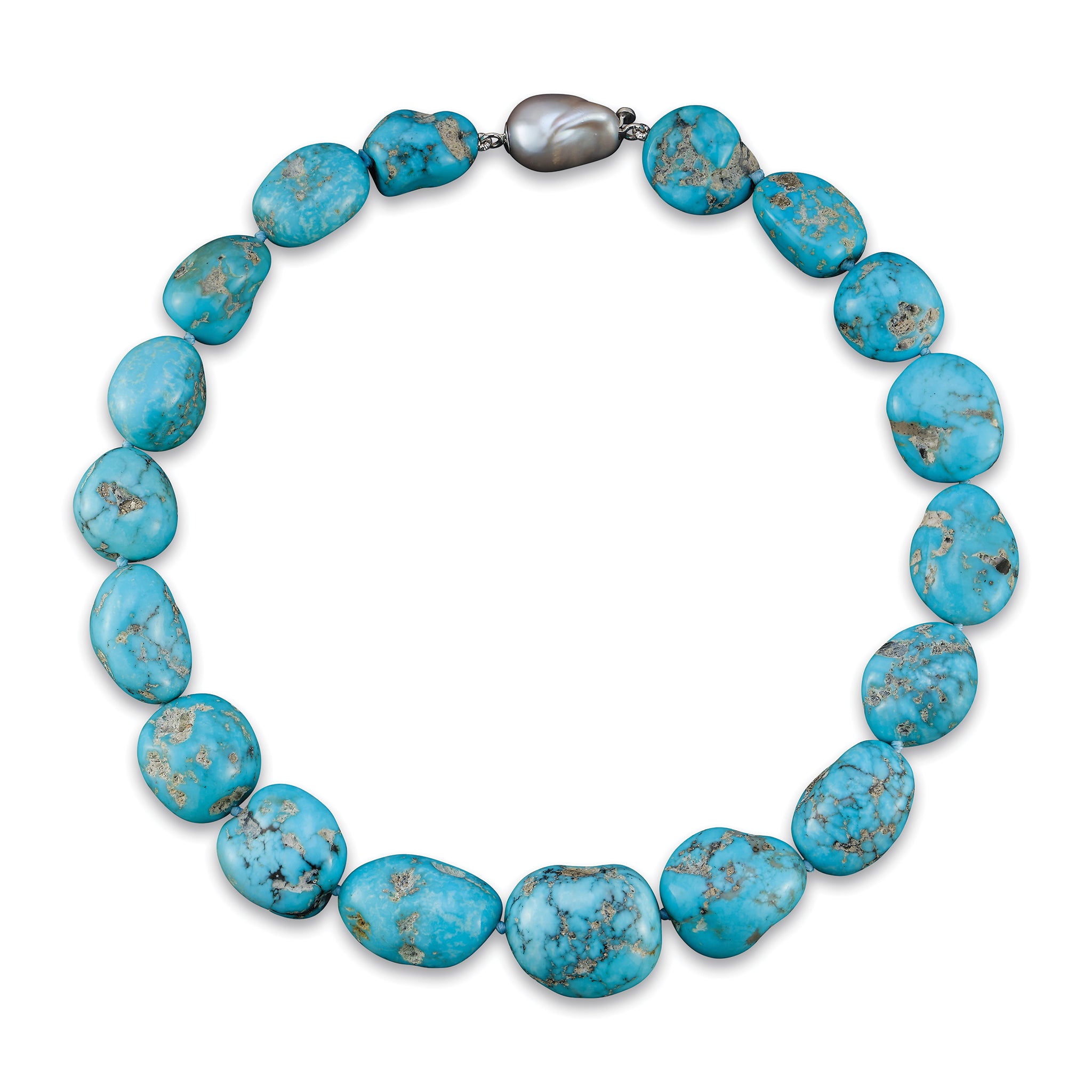 Turquoise Nugget Necklace Grey Baroque Pearl White Gold