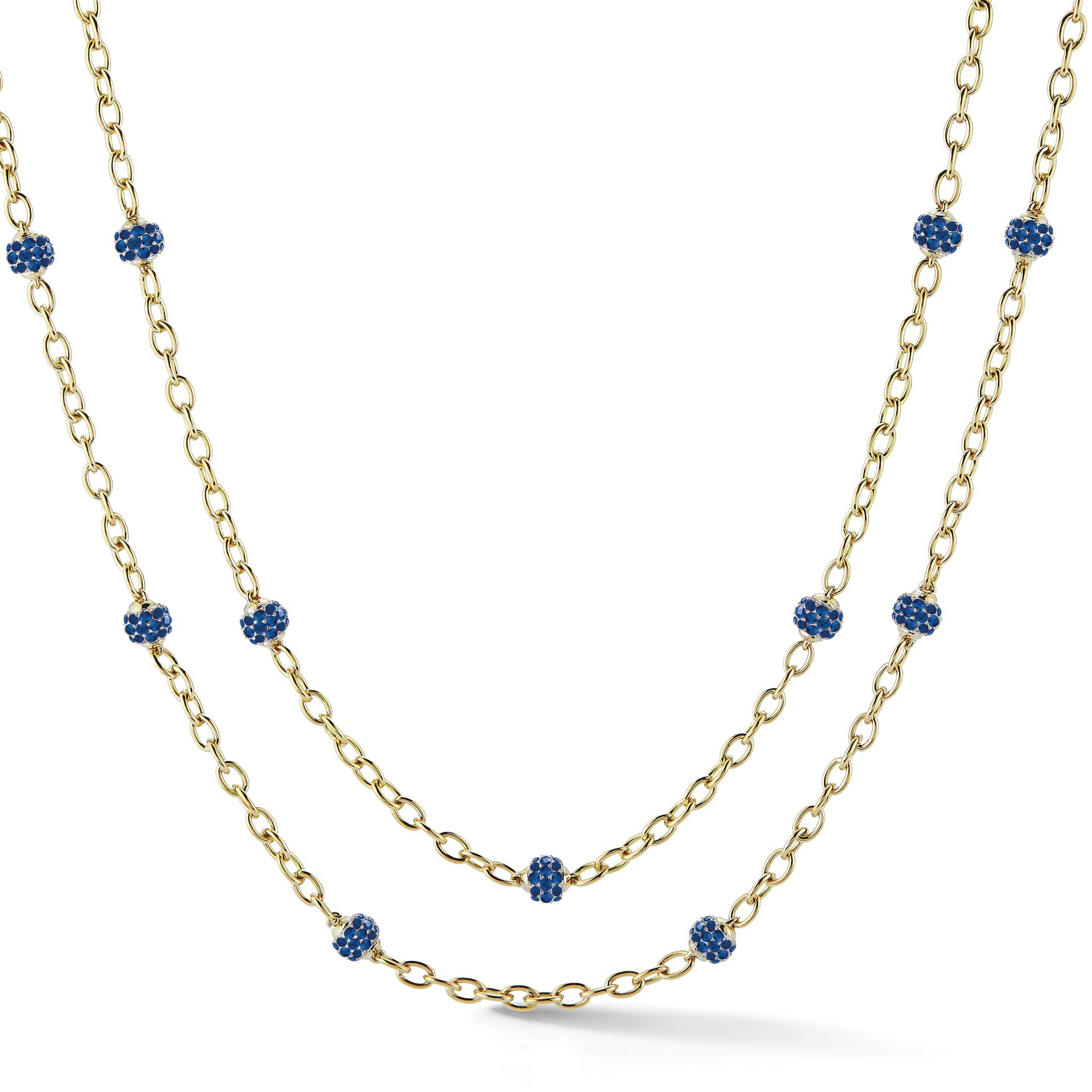 Medium Astro Necklaces Pave Sapphire Lentils Yellow Gold 