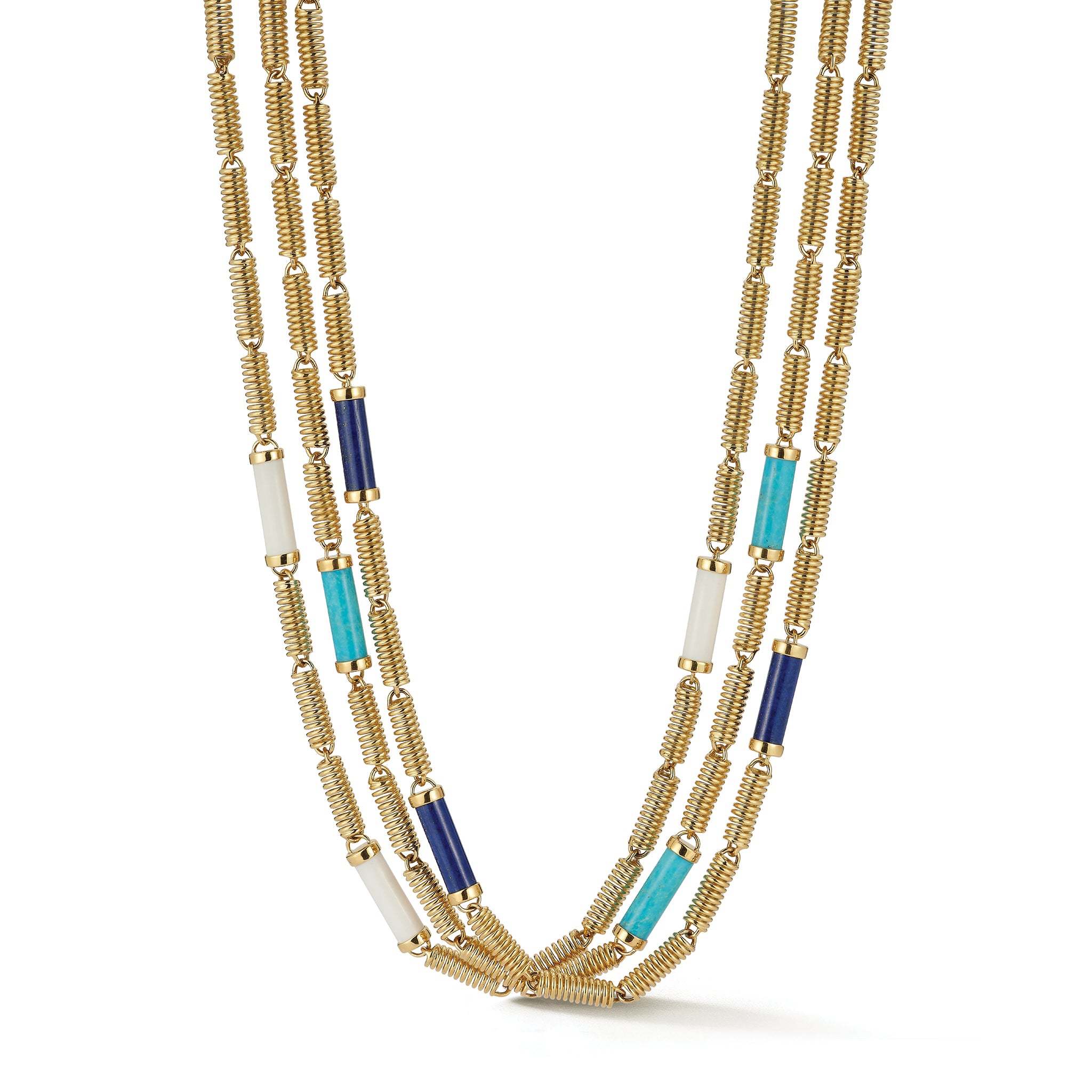 Verona Chains Turquoise Lapis White Ceramic Accents Yellow Gold