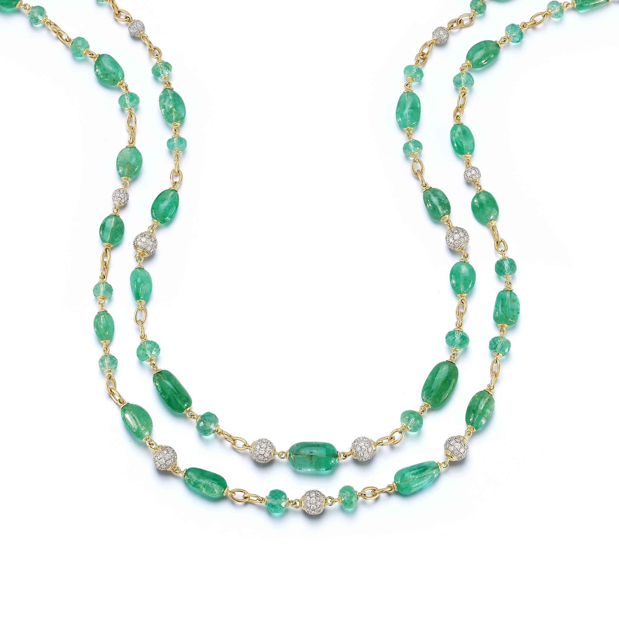 cabochon emerald necklace pave diamond yellow gold