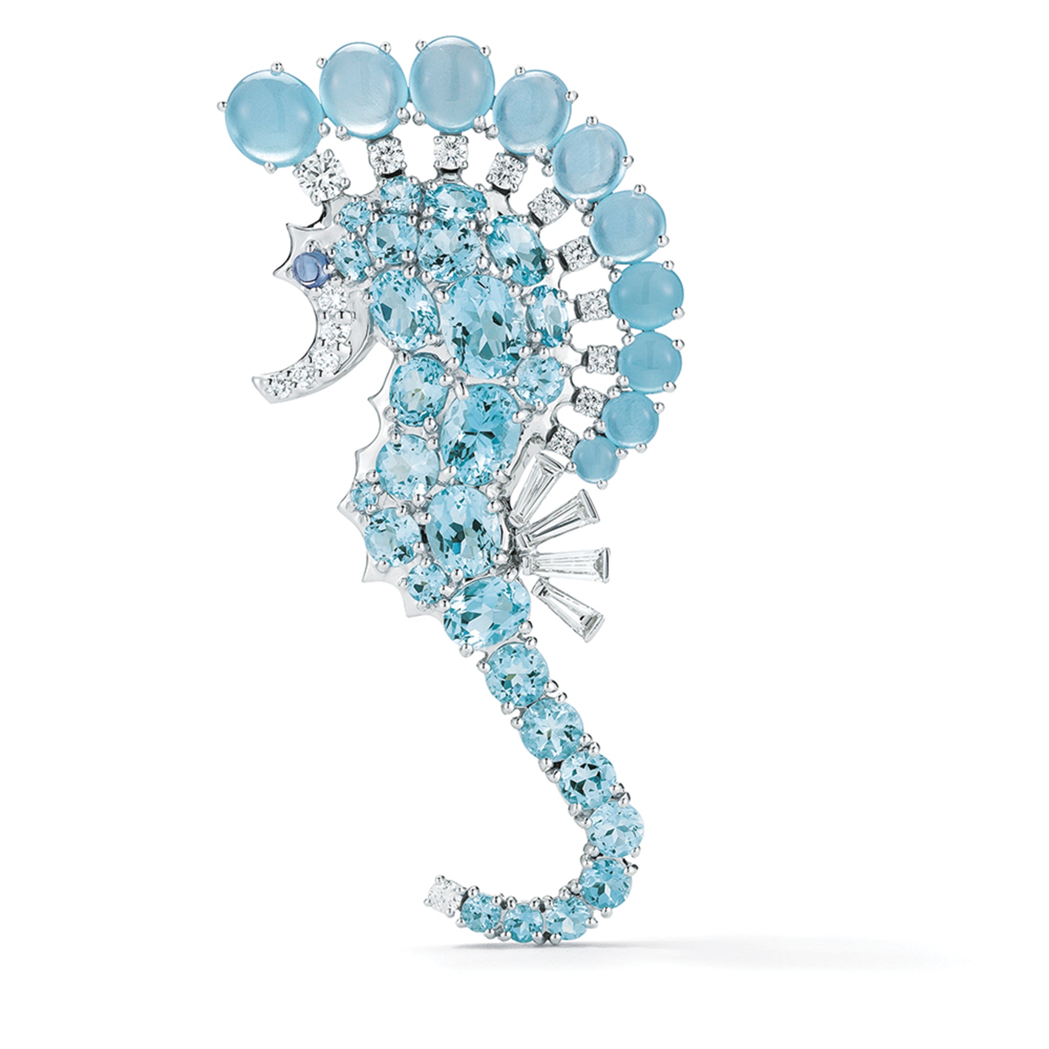 Seahorse Brooch Aquamarine Diamond White Gold